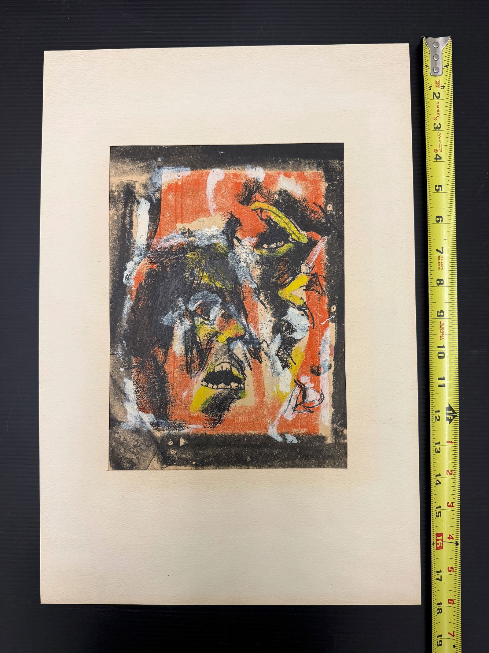 STEVE ROFF ORIGINAL STUDENT WORK: Original expressive / abstract artwork, consisting of a study of a face or figure, in the style of mid-20th century expressionism. Washburn High School (minnesota?) about 12 x 18. Steve went on to bec