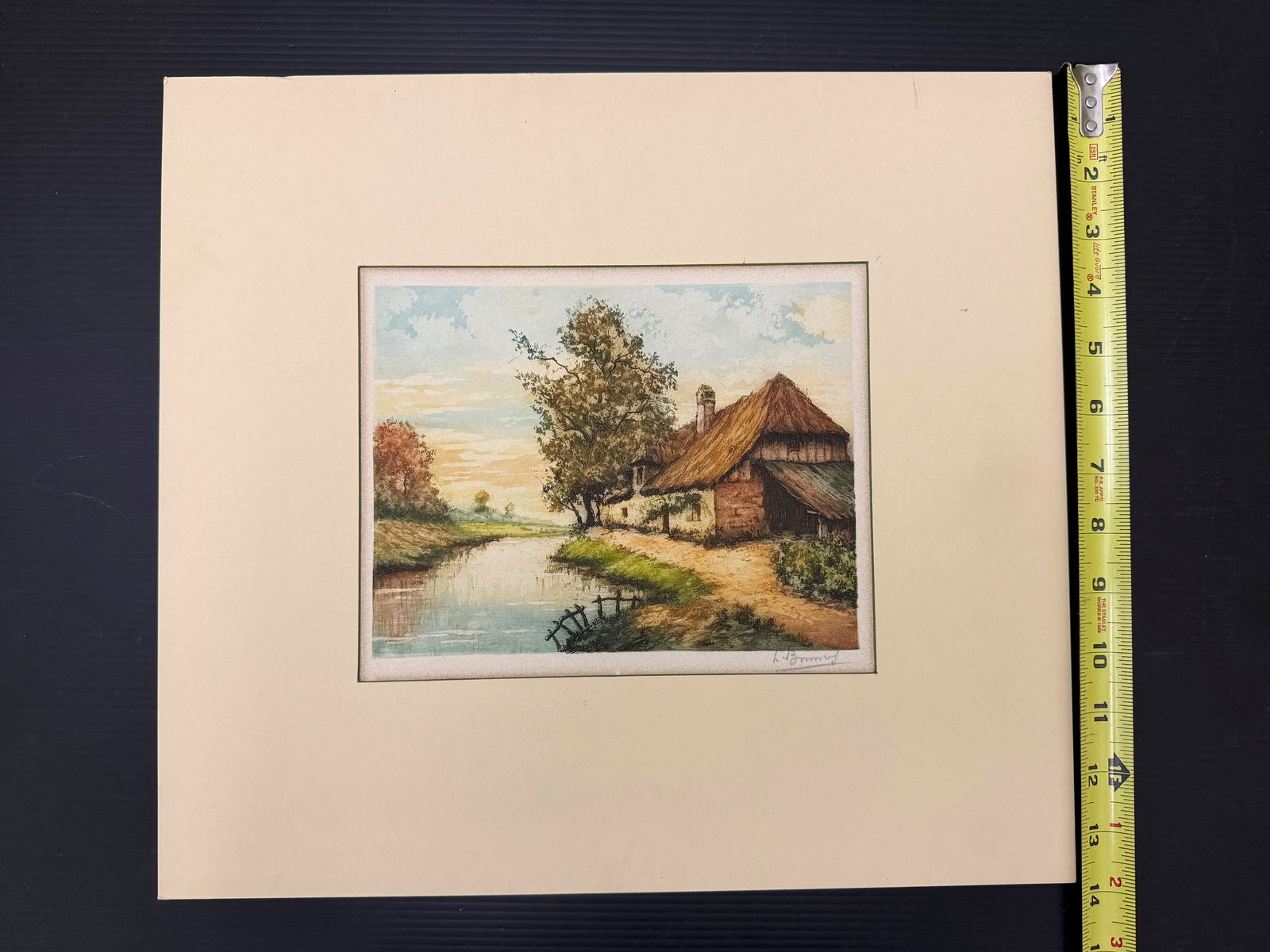 English Cottage Hand Colored Etching by L. Bouvray, ca. 1930 (1 of 2)