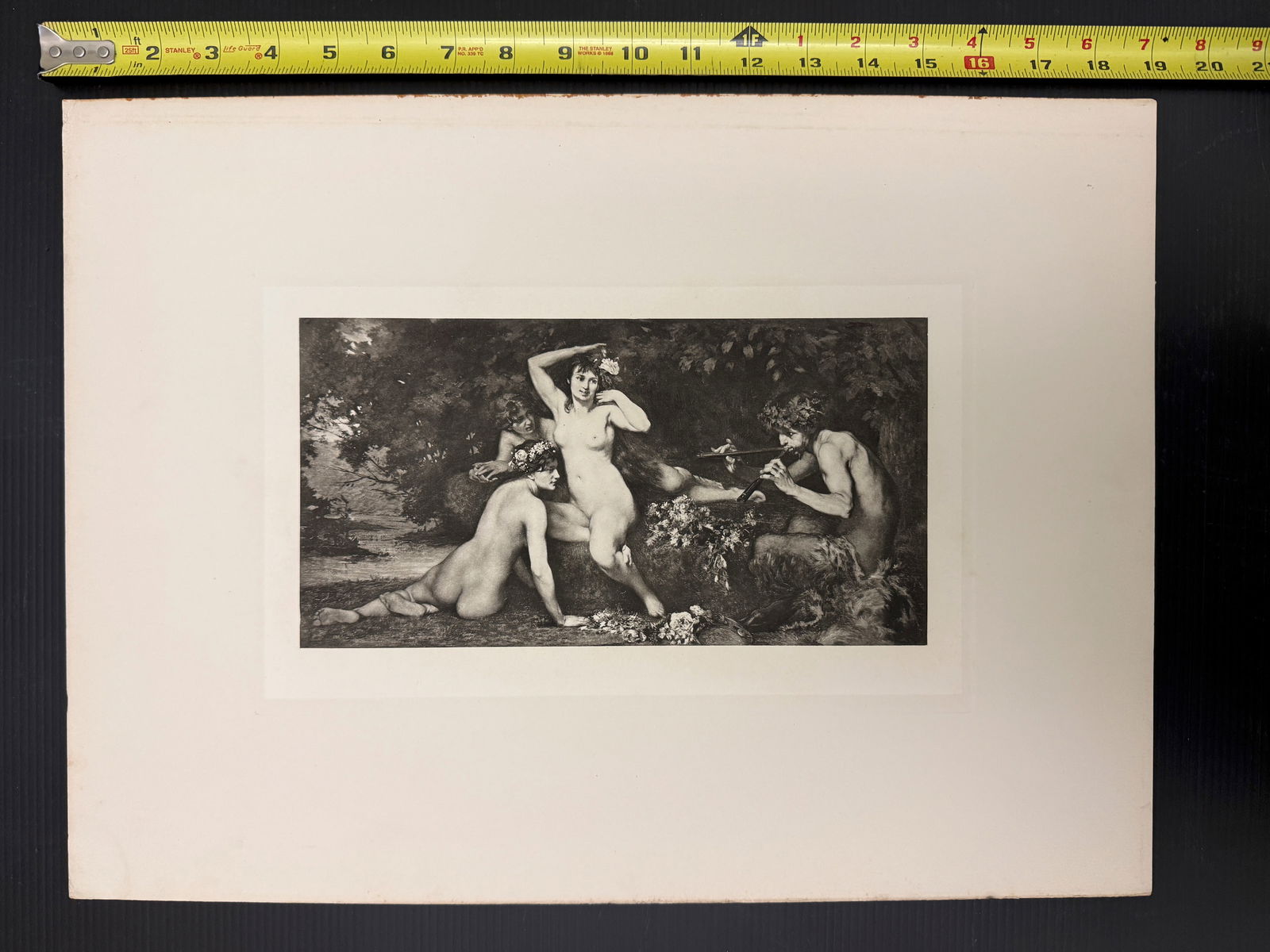 Nymphs and Faun - Emile Louis Foubert: This print is a reproduction from the 1930s or later, of the painting “Nymphs and Faun" originally created by the French artist Emile Louis Foubert. The artwork depicts a mythological scene based on