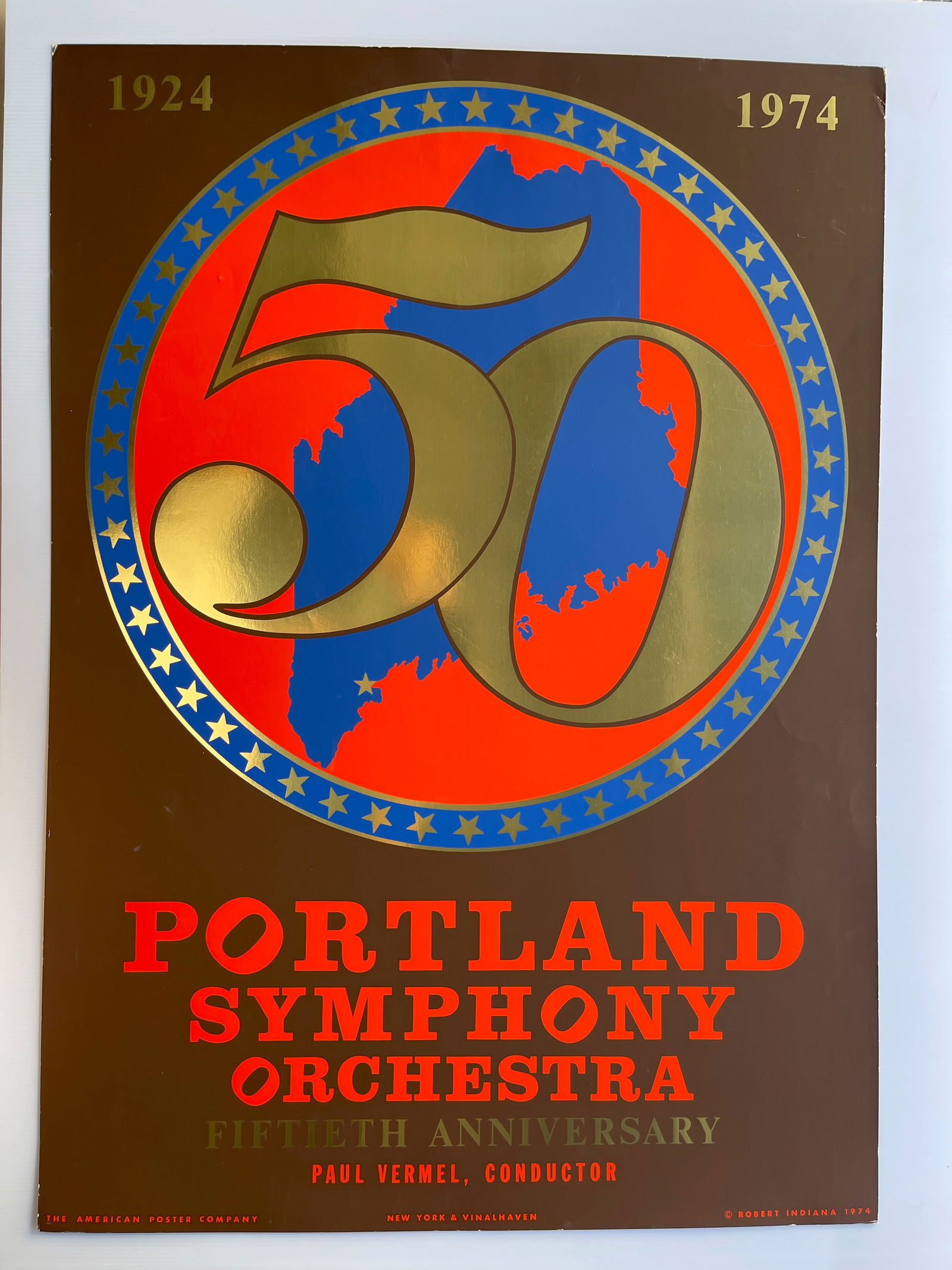 Robert Indiana for the Portland Symphony Orchestra: The image is a poster created by the renowned American Pop Art artist Robert Indiana for the Portland Symphony Orchestra's 50th Anniversary in 1974. Poster Details heavy stock - about 24 x 36Artist: R