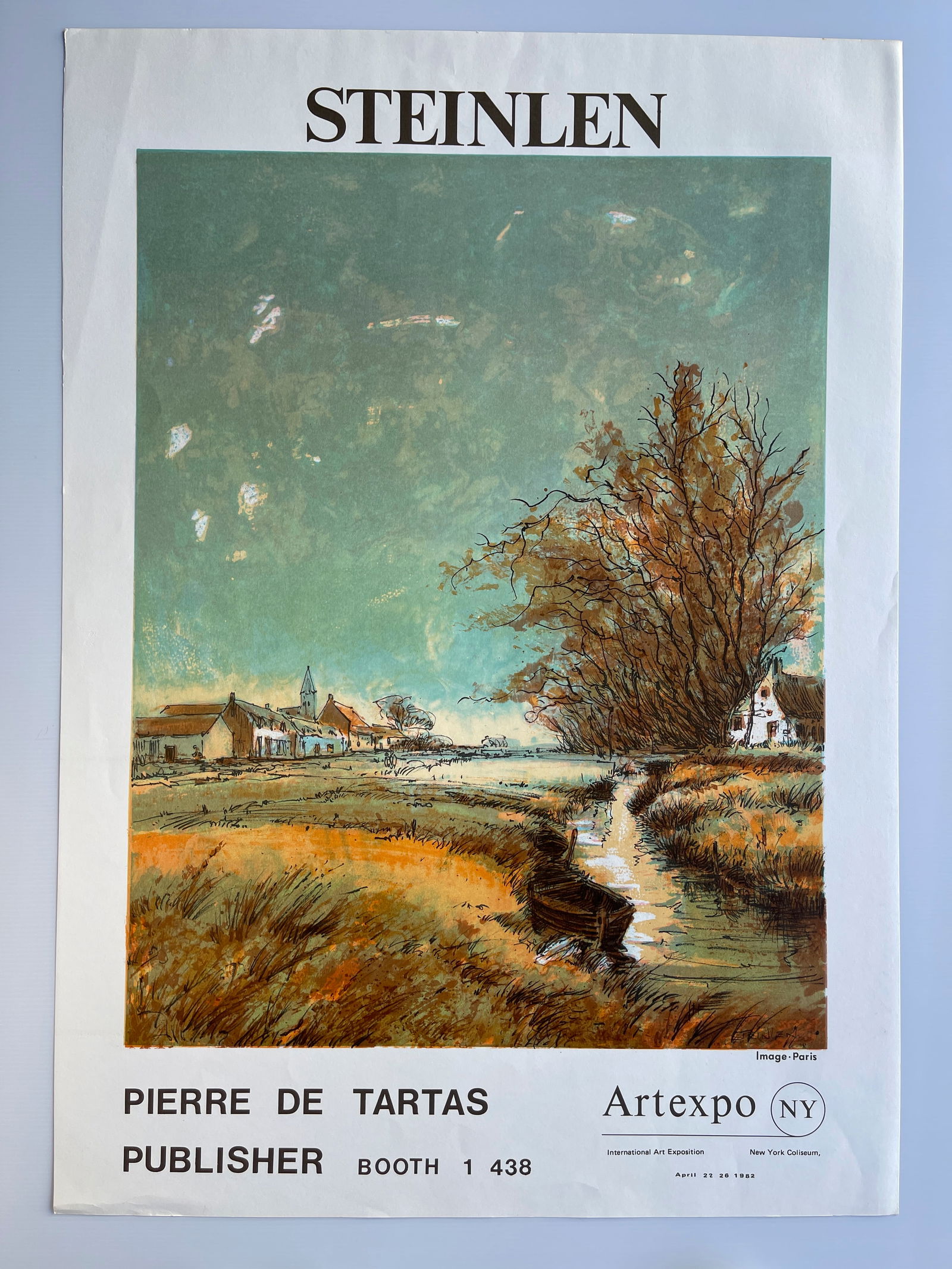 Exhibition poster for the 1982 NY Artexpo: The image provided is an exhibition poster for the NY Artexpo, featuring an artwork titled Image Paris by the artist Aimé-Daniel Steinlen. The poster advertises the publisher Pierre De Tartas at boot