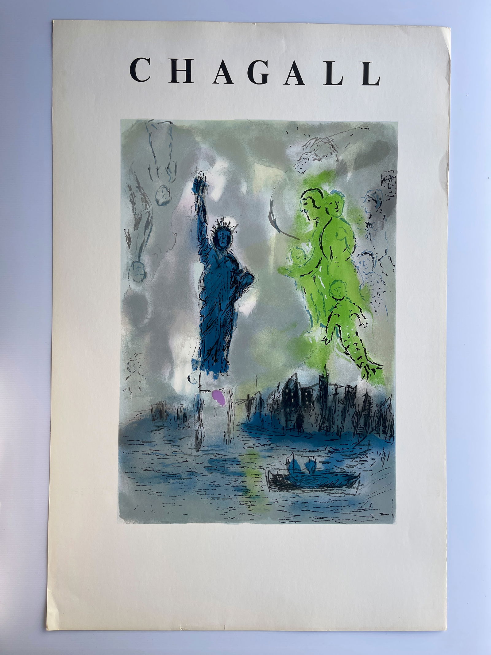 Marc Chagall - Statue of Liberty: The image is a poster of the Marc Chagall offset lithograph titled Statue of Liberty. Artwork Details heavy stock - about 23 x 35. Slight edge wear. Artist: Marc Chagall (Russian and French, 1887–19