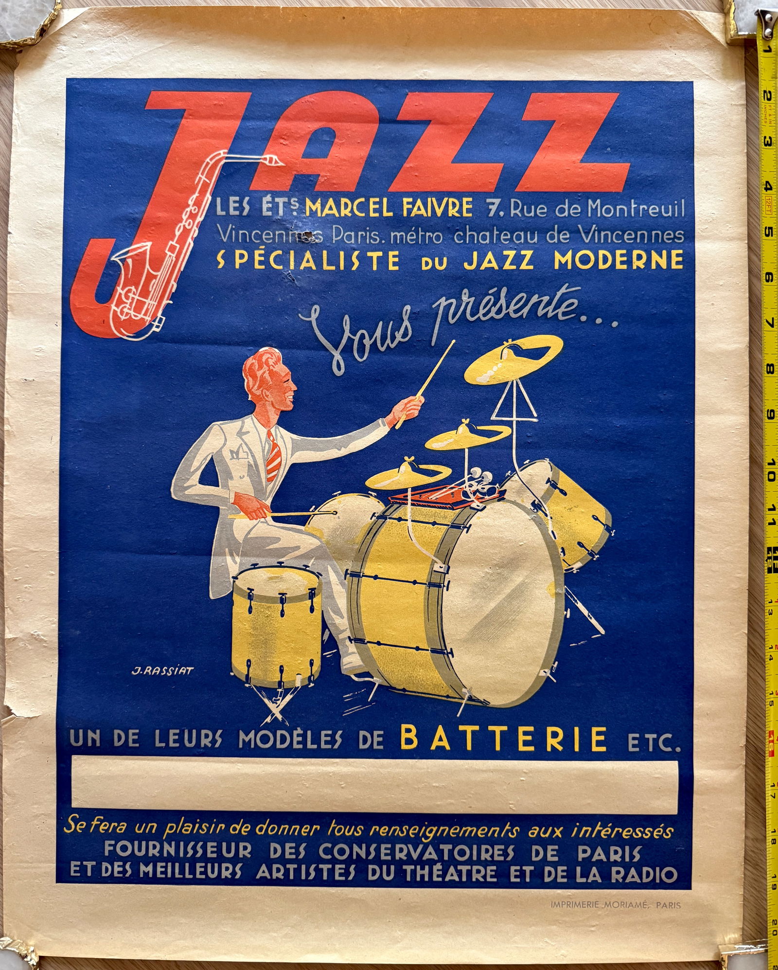 1930s French poster advertising the musical instrument store (1 of 3)
