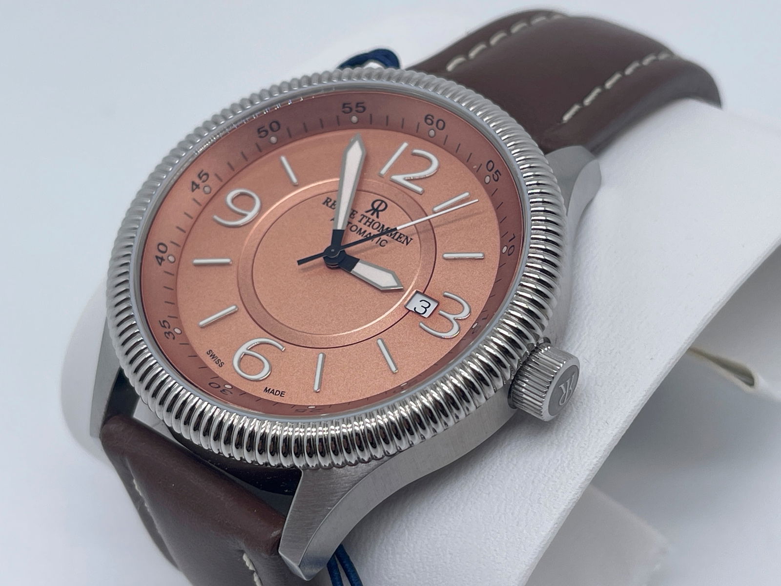 Revue Thommen Men's 17060.2529 'Pilot' Salmon Dial Brown Leather Strap Automatic Watch: Revue Thommen Men's 17060.2529 'Pilot' Salmon Dial Brown Leather Strap Automatic WatchRevue Thommen Men's 17060.2529 'Pilot' Salmon Dial Brown Leather Strap Automatic Watch. Airspeed Vintage. Revue