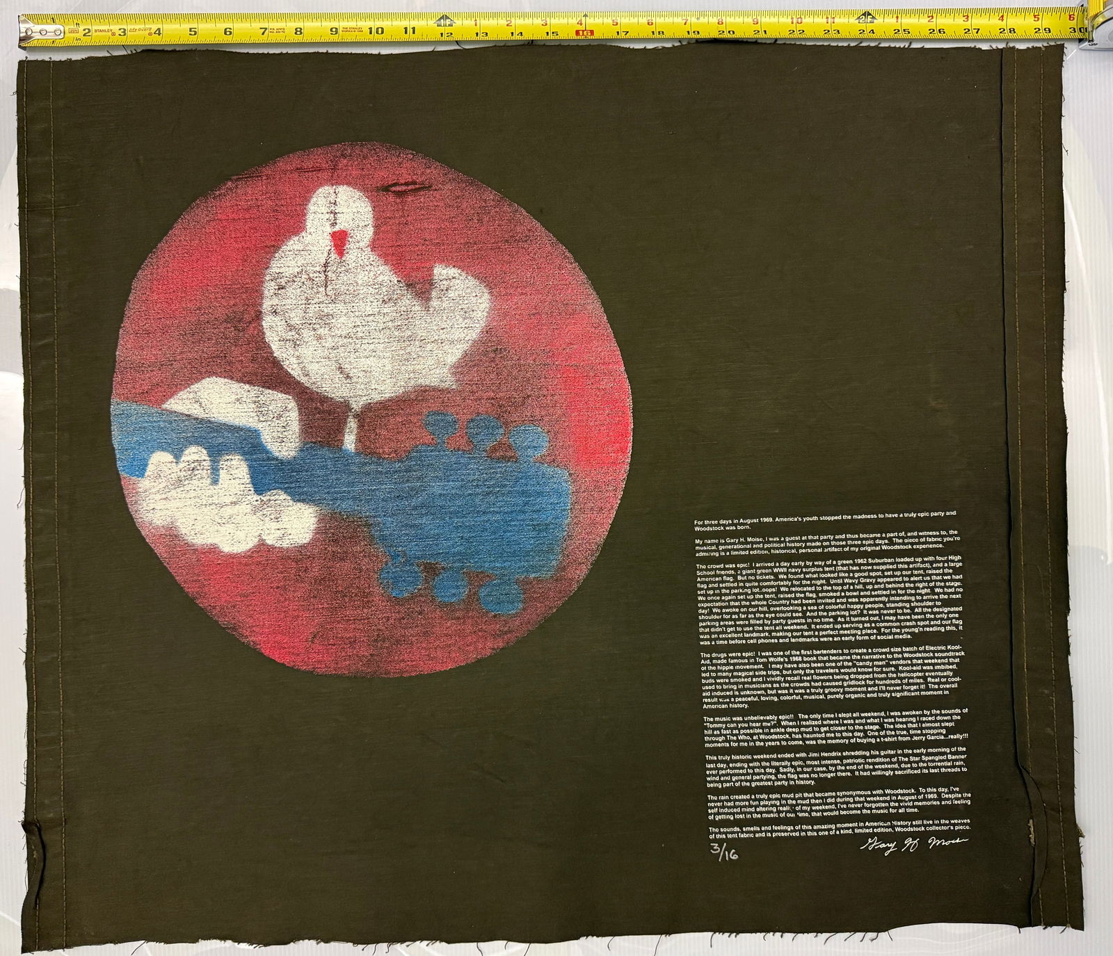 RARE PIECE OF WOODSTOCK 1968 TENT CANVAS (1 of 4)