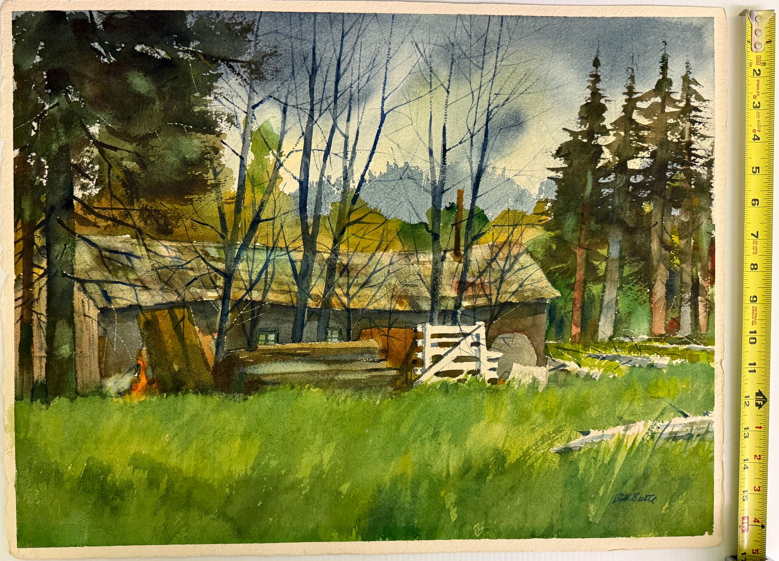Original Watercolor-B.W. Butte - Countryside Fall scene: Original Watercolor-B.W. Butte- Framed and Matted Professionally. Bruce Wallace Butte (1920 - 2013) was active/lived in Washington, Oregon. Bruce Butte is known for Landscape painting. Ten years after