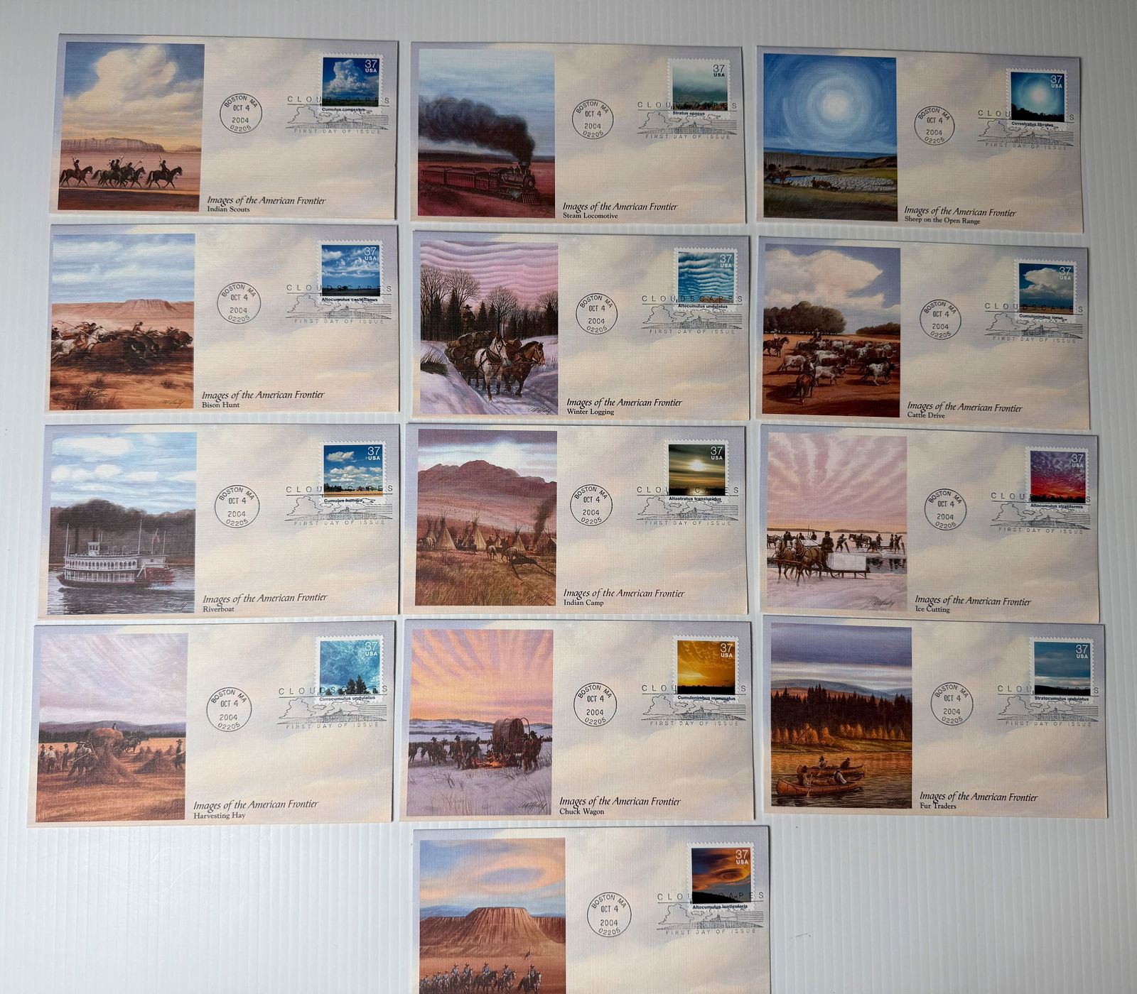 US Stamps FDC - FIRST DAY ISSUE 2004 - IMAGES OF THE AMERICAN FRONTIER: US Stamps FDC - FIRST DAY ISSUE 2004 IMAGES OF THE AMERICAN FRONTIER. .37 CENT STAMPS. 13 STAMPED ENVELOPES.