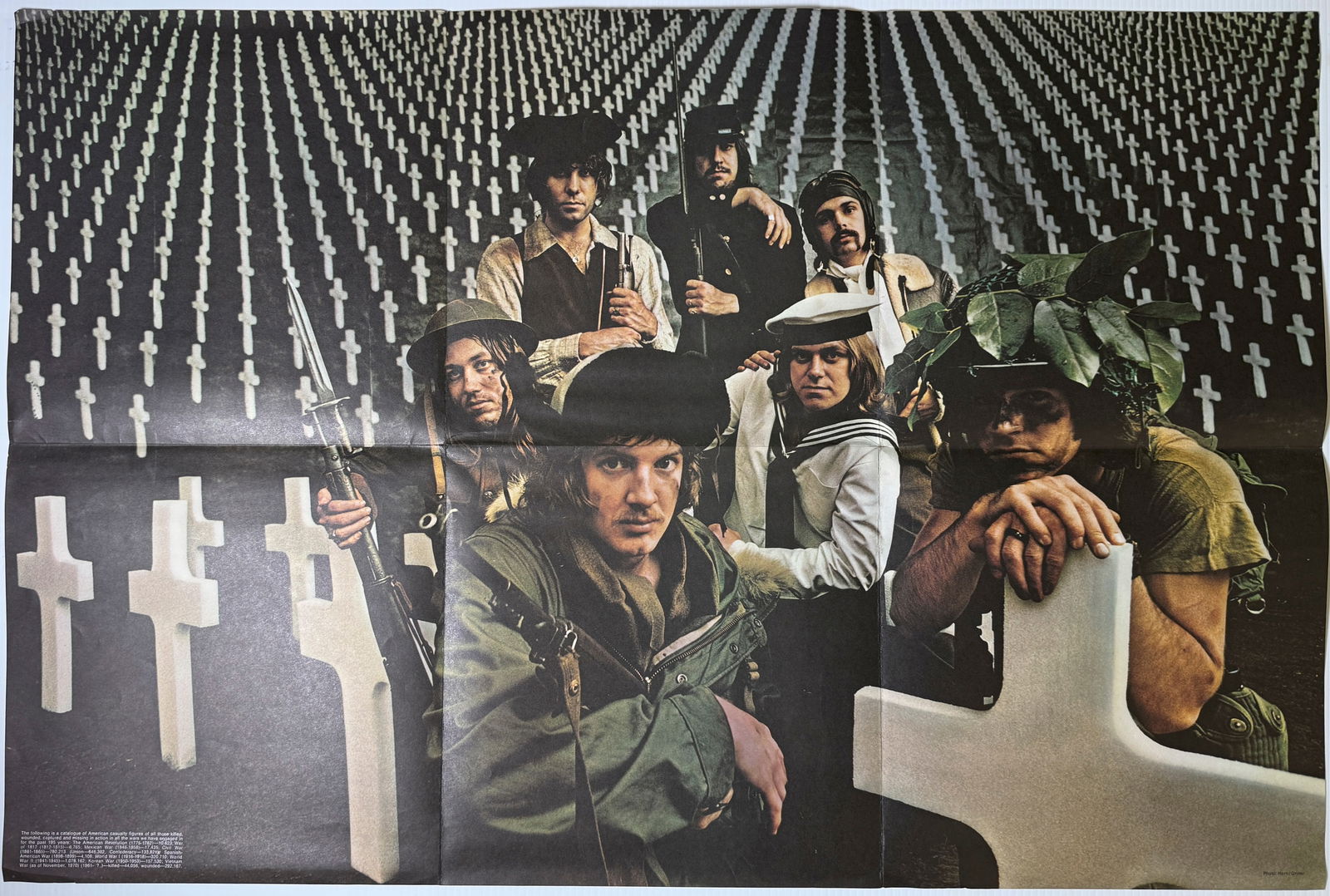 1971 promotional poster insert for Chicago III: This image is a vintage 1971 promotional poster included as an insert with the album Chicago III by the band Chicago. Designed by Horn/Griner, this artwork serves as an anti-Vietnam War poster,