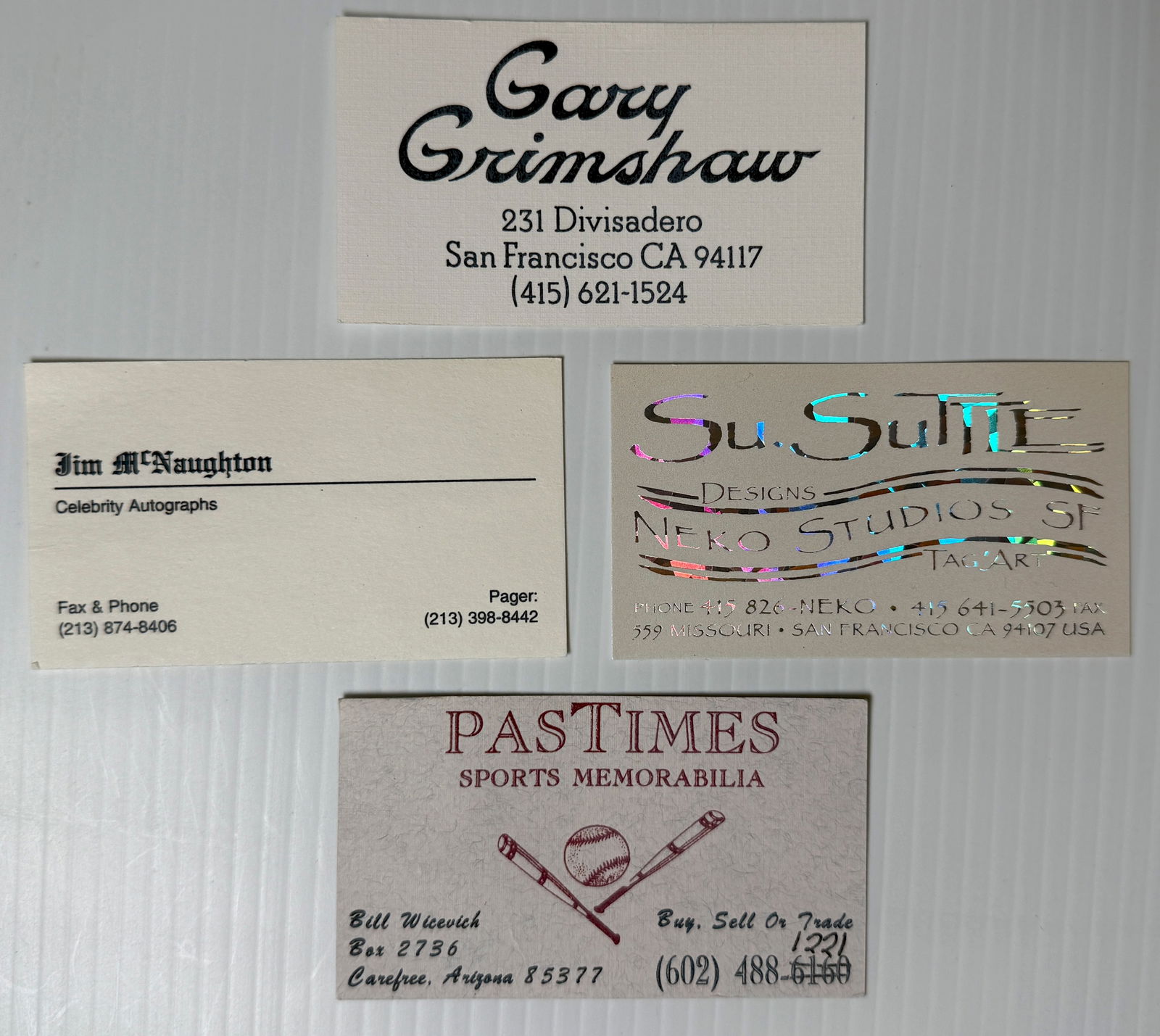 GARY GRIMSHAW BUSINESS CARD: GARY GRIMSHAW BUSINESS CARD WITH SU SUTTLE AND 2 OTHERS