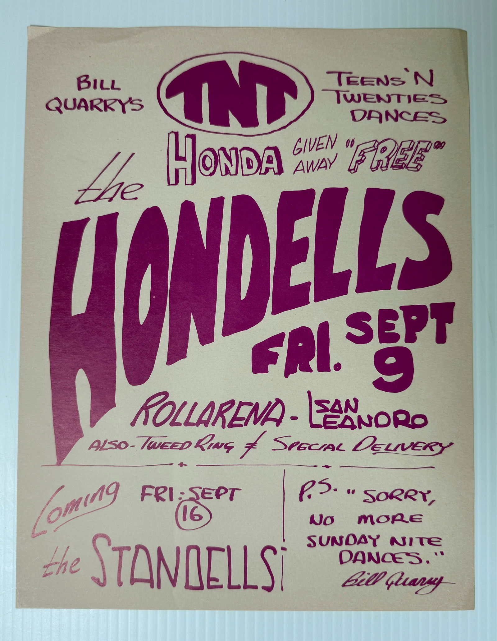Vintage handbill for surf rock band The Hondells (1 of 2)