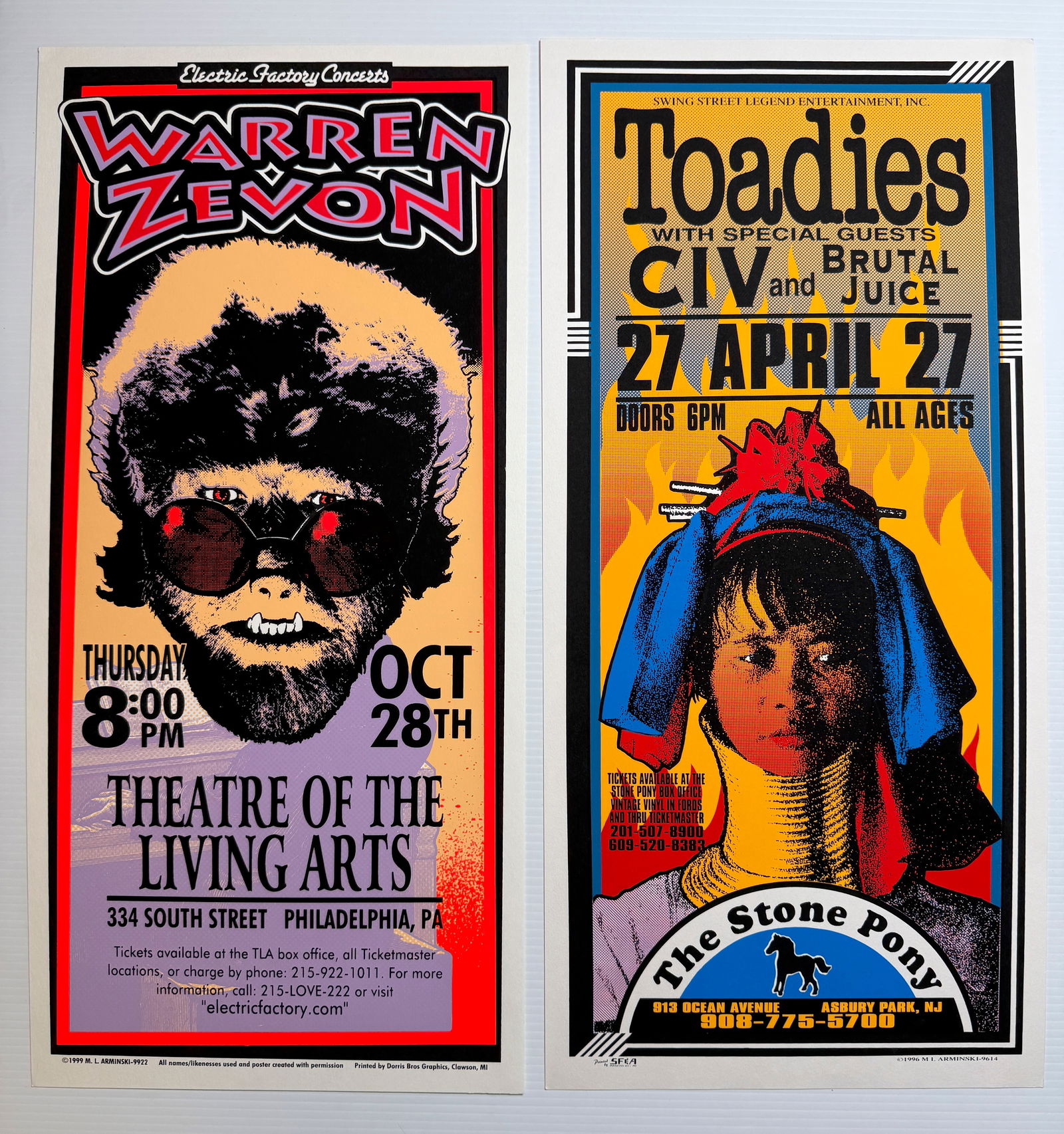 MARK ARMINSKI POSTER SET WITH: WARREN ZEVON & TOADIES (1 of 1)