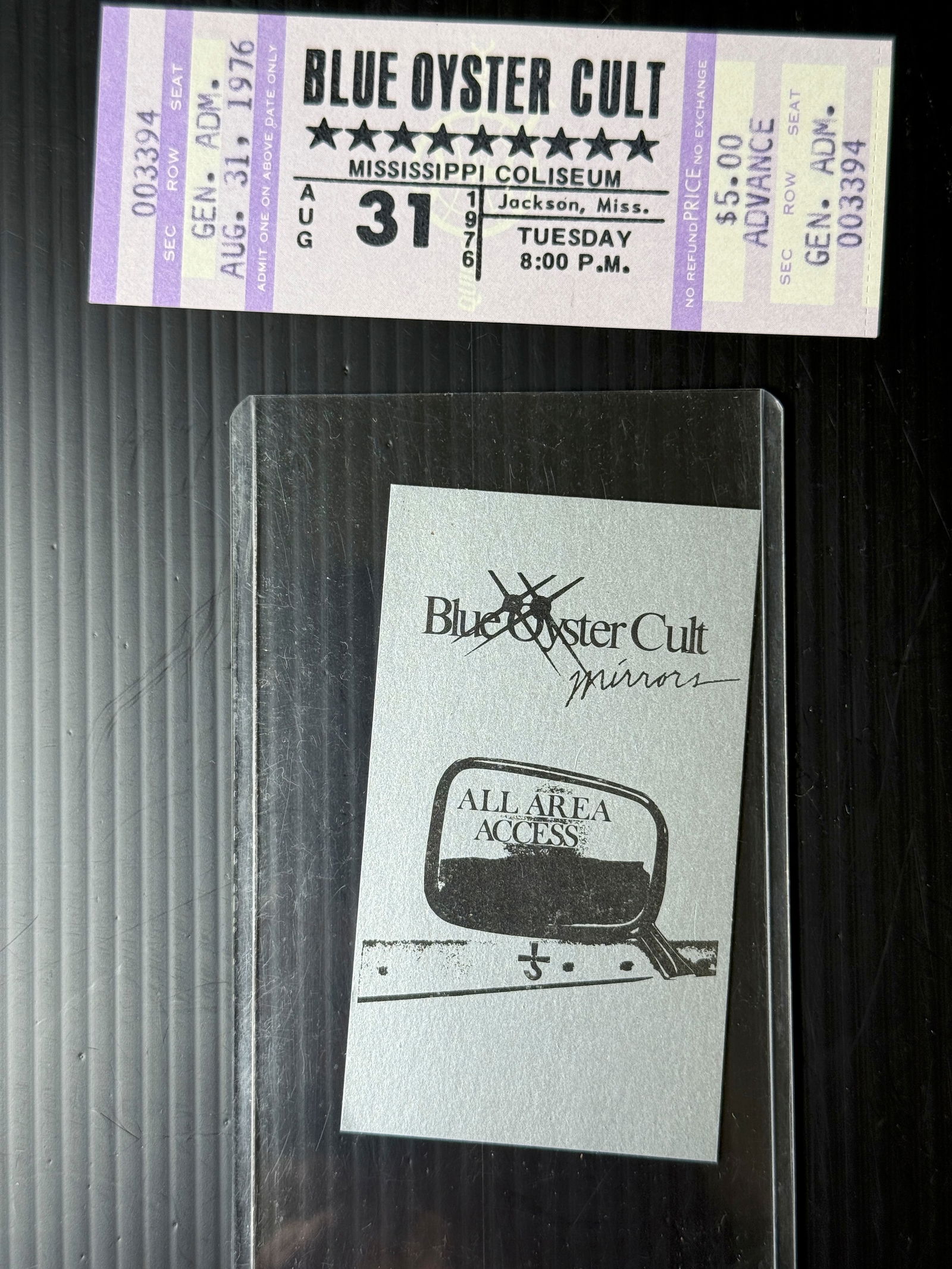 BLUE OYSTER CULT 1976 TICKET AND PASS: BLUE OYSTER CULT BOC 1976 TICKET AND BACKSTAGE PASS