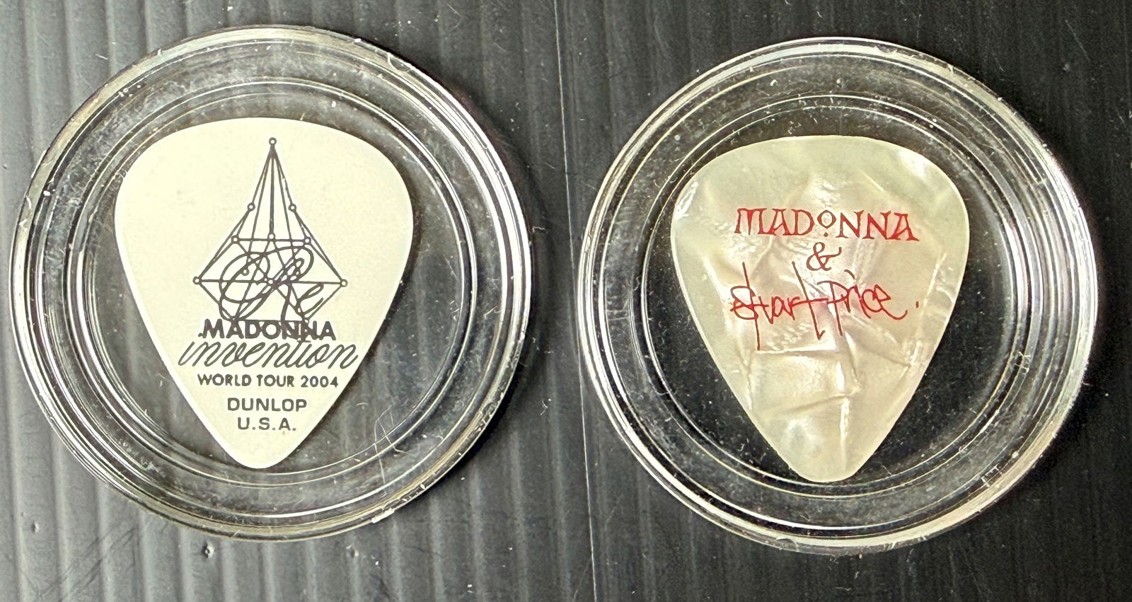 MADONNA GUITAR PICK SET: MADONNA GUITAR PICK SET WITH QUEEN ESTHER 2004. AND MADONNA & STUART PRICE.