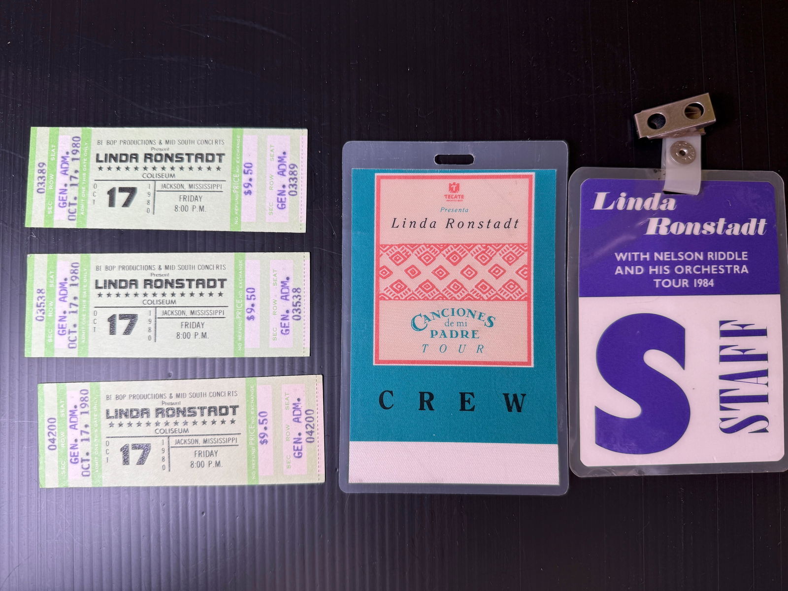 LINDA RONSTADT 1980 TICKETS AND BACKSTAGE PASSES (1 of 1)