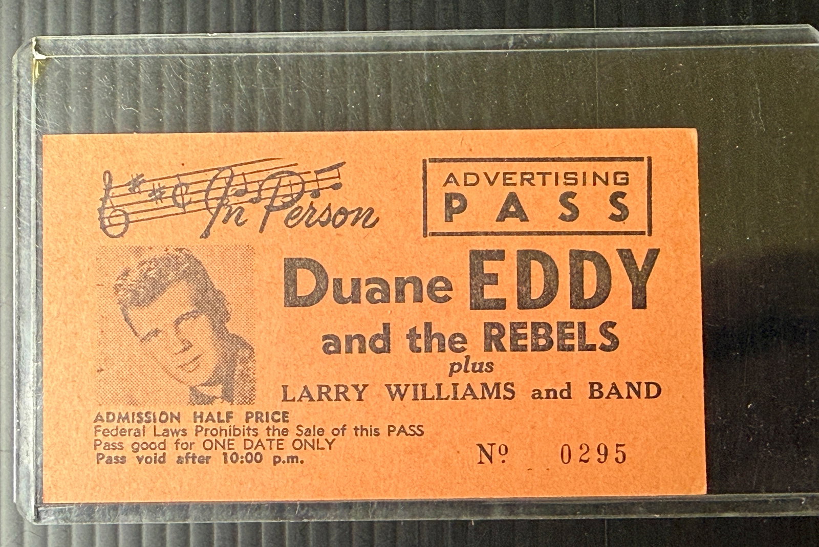 Duane Eddy & The Rebels & Larry Williams Concert Ticket Advertising Pass 1950s: Duane Eddy & The Rebels & Larry Williams Concert Ticket Advertising Pass 1950s