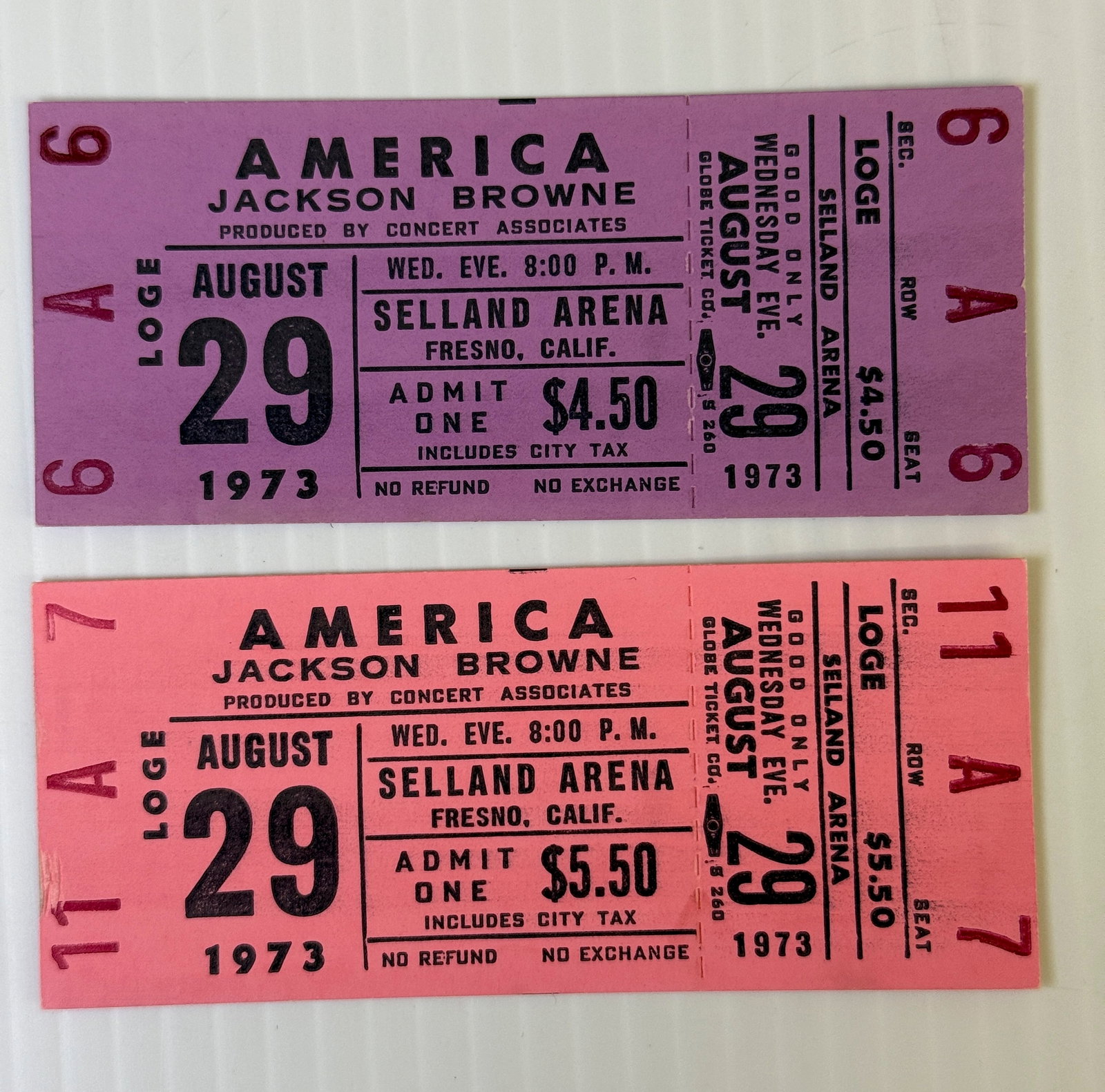 AMERICA 1973 TICKET STUB SET (1 of 2)