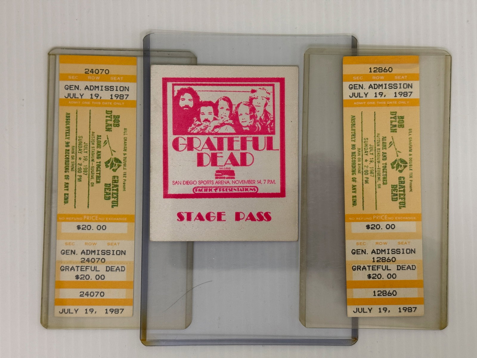 GRATEFUL DEAD 1973 BACKSTAGE PASS & 1987 TICKETS (1 of 1)