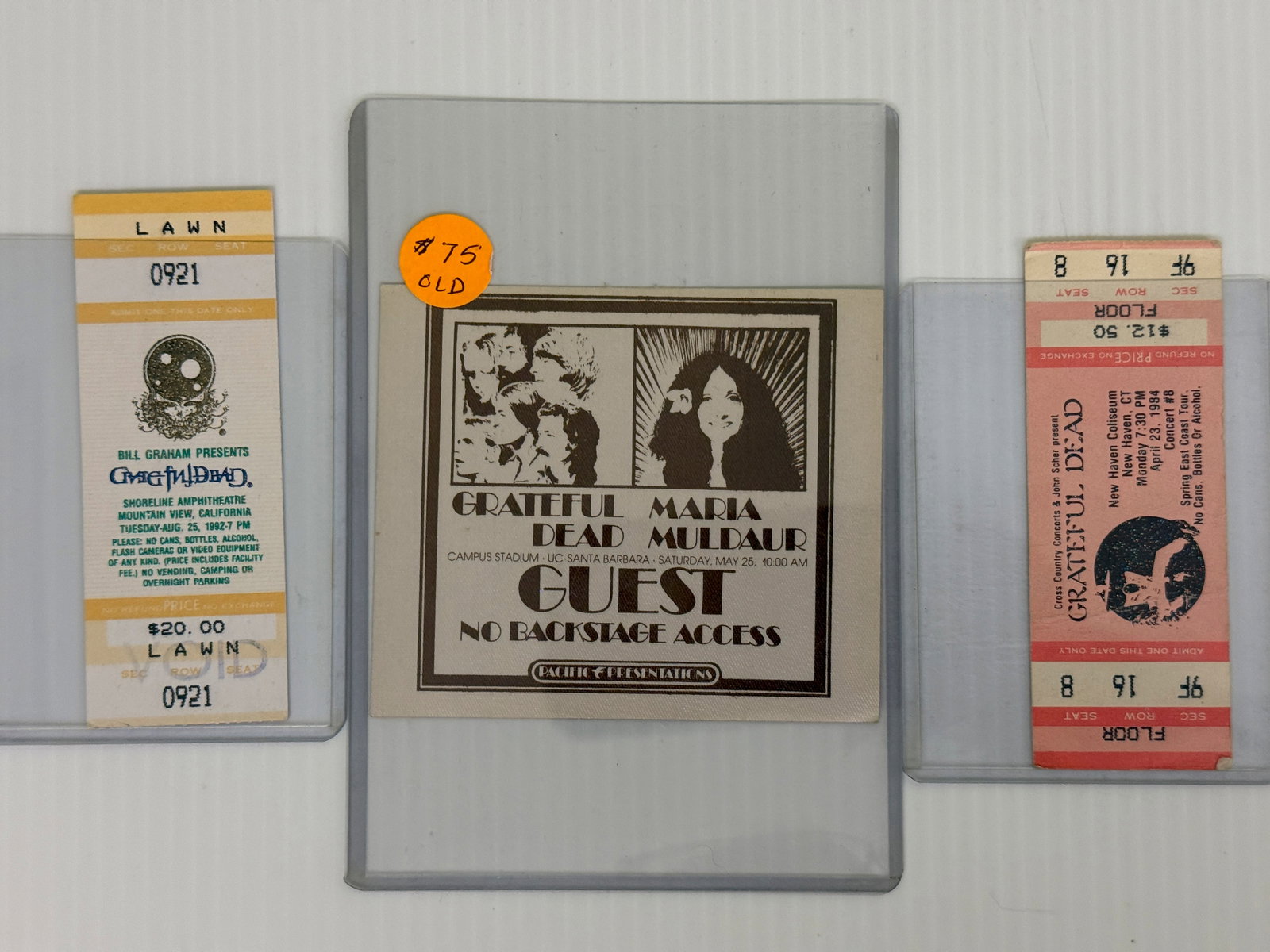 GRATEFUL DEAD 1974 BACKSTAGE PASS & 1984/1992 TICKETS (1 of 1)