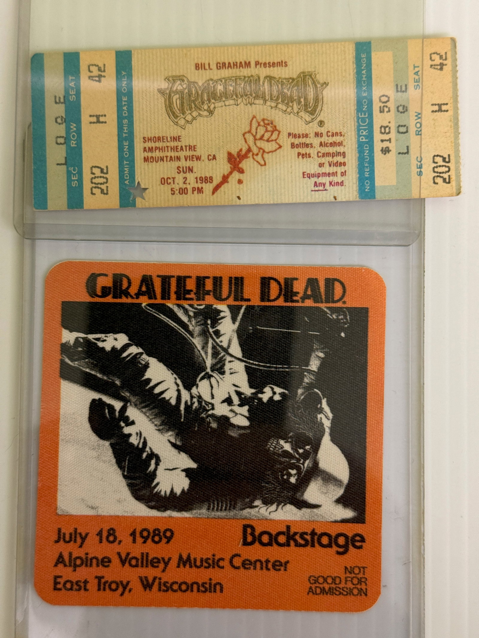 GRATEFUL DEAD 1989 BACKSTAGE PASS & 1988 TICKET (1 of 1)