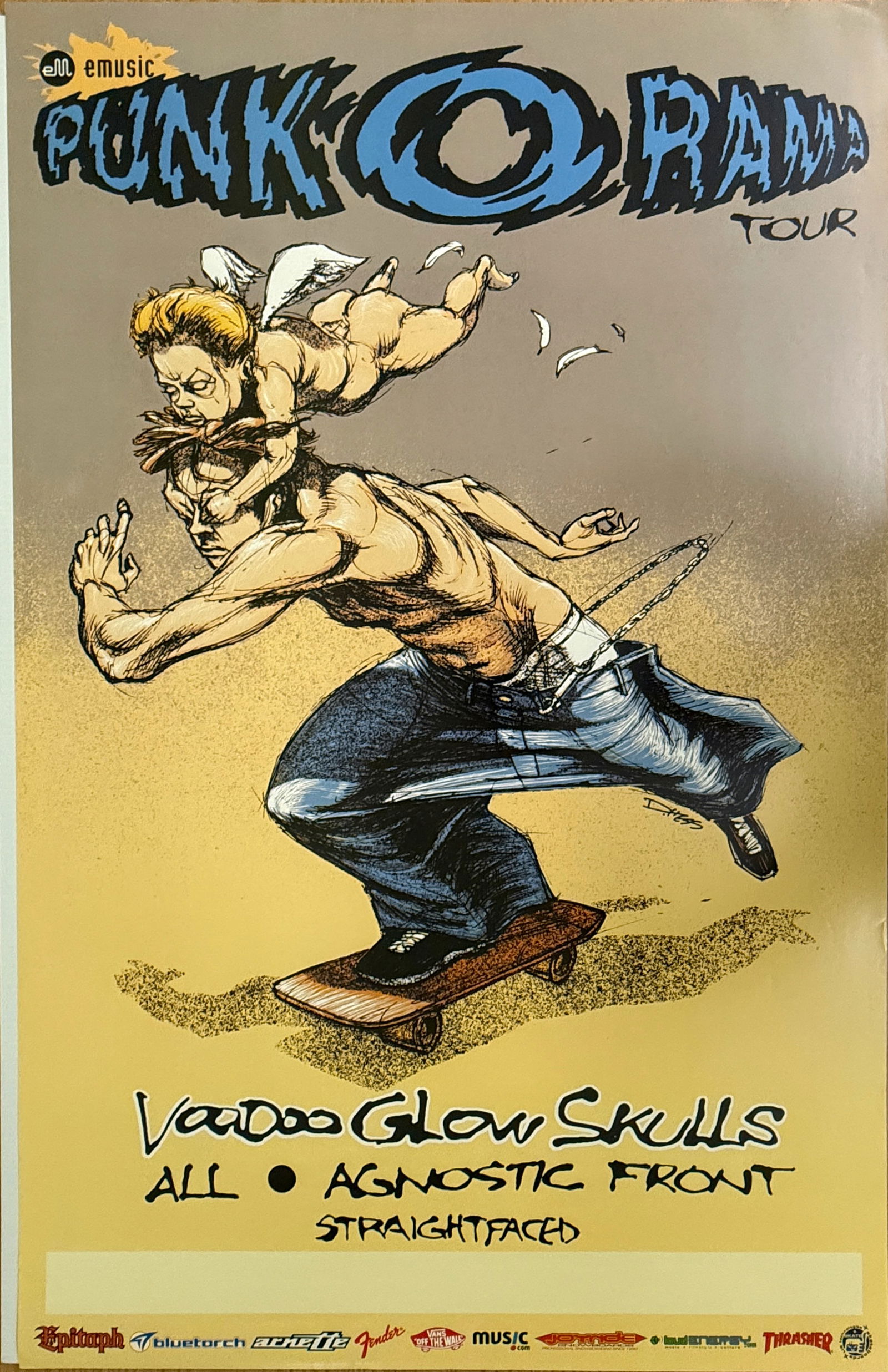 VOODOO GLOW SKULLS - DEREK HESS ART: VOODOO GLOW SKULLS - DEREK HESS ART. ABOUT 24 X 36. WITH ALL, AGNOSTIC FRONT, STRAIGHTFACED. RARE PUNK O RAMA TOUR BLANK WITH NO VENUE PRINTED OR WRITTEN.