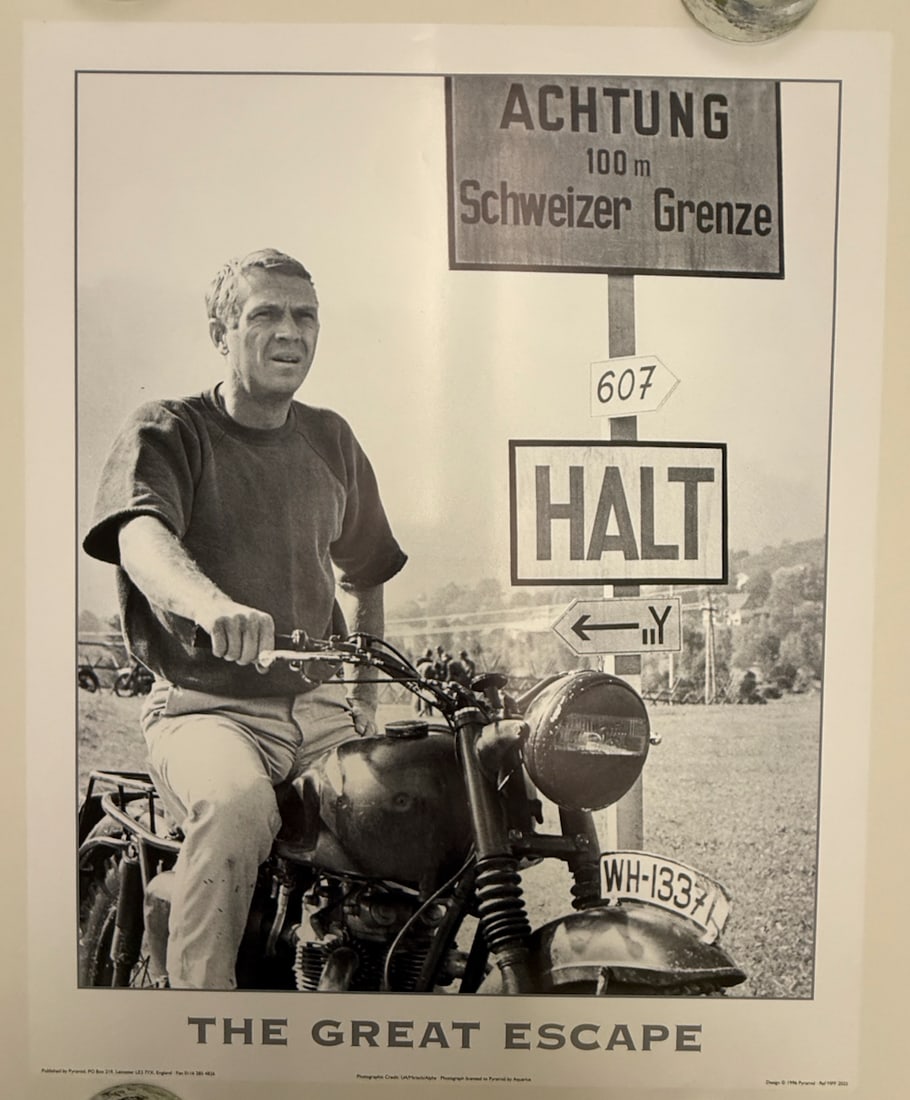 THE GREAT ESCAPE: THE GREAT ESCAPE - PROMO MOVIE SHOT WITH STEVE MCQUEEN - SMALL FORMAT POSTER