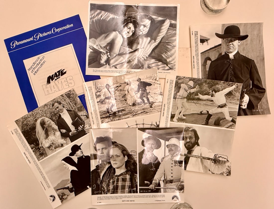 NATE AND HAYES PRESS PACKET: NATE AND HAYES PRESS PACKET OF PRESS PHOTOS. THE BURT REYNOLDS PICTURE IS REMOVED FROM THE LOT - AS ITS FROM A DIFFERENT SET