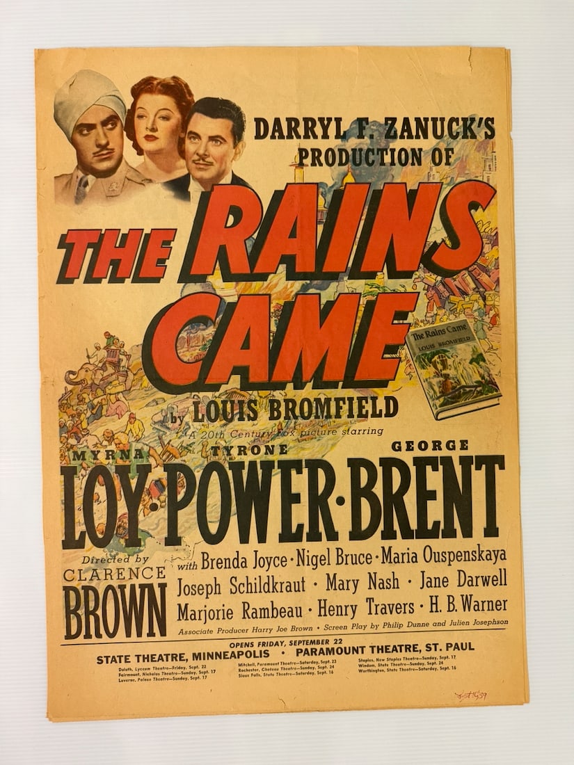 1939 MOVIE AD - THE RAINS CAME - RARE - NEWSPRINT COLOR LITHO: 1939 MOVIE AD - THE RAINS CAME - RARE - NEWSPRINT COLOR LITHO. WITH ADDED COVERS FROM AMERICAN WEEKLY NEWSPRINT MAGAZINE NEWSPAPER. ADS FOR THE 1940 PLYMOUTH BUICK AND MANY OTHER COOL ITEMS. MOVIE