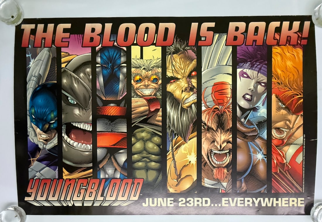 THE BLOOD IS BACK - YOUNGBLOOD - COMIC CHARACTER: THE BLOOD IS BACK - YOUNGBLOOD - COMIC BOOX CHARACTER. ABOUT 24 X 36