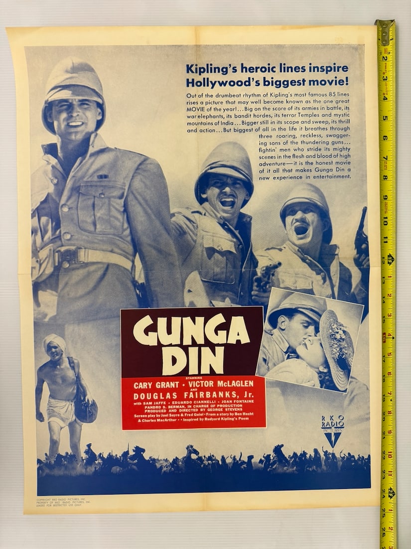 GUNGA DIN: GUNGA DIN - MOVIE POSTER HANDBILL. ABOUT 16 X 24. CARY GRANT.