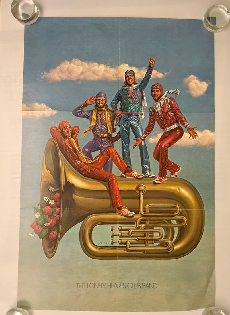 BEE GEES - SGT. PEPPERS: BEE GEES - SGT. PEPPERS LONELY HEARTS CLUB BAND. ABOUT 20X 30. FOLDED AS DISTRIBUTED