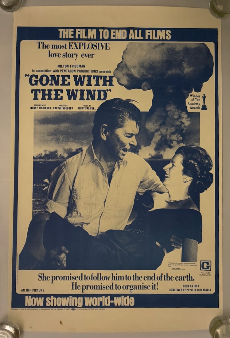 POLITICAL POSTER - GONE WITH THE WIND - RONALD REAGAN: POLITICAL POSTER - GONE WITH THE WIND - RONALD REAGAN. 1970s SPOOF PRINT ON POLITICAL POWER WITH REAGAN. RARE. ABOUT 24 X 36