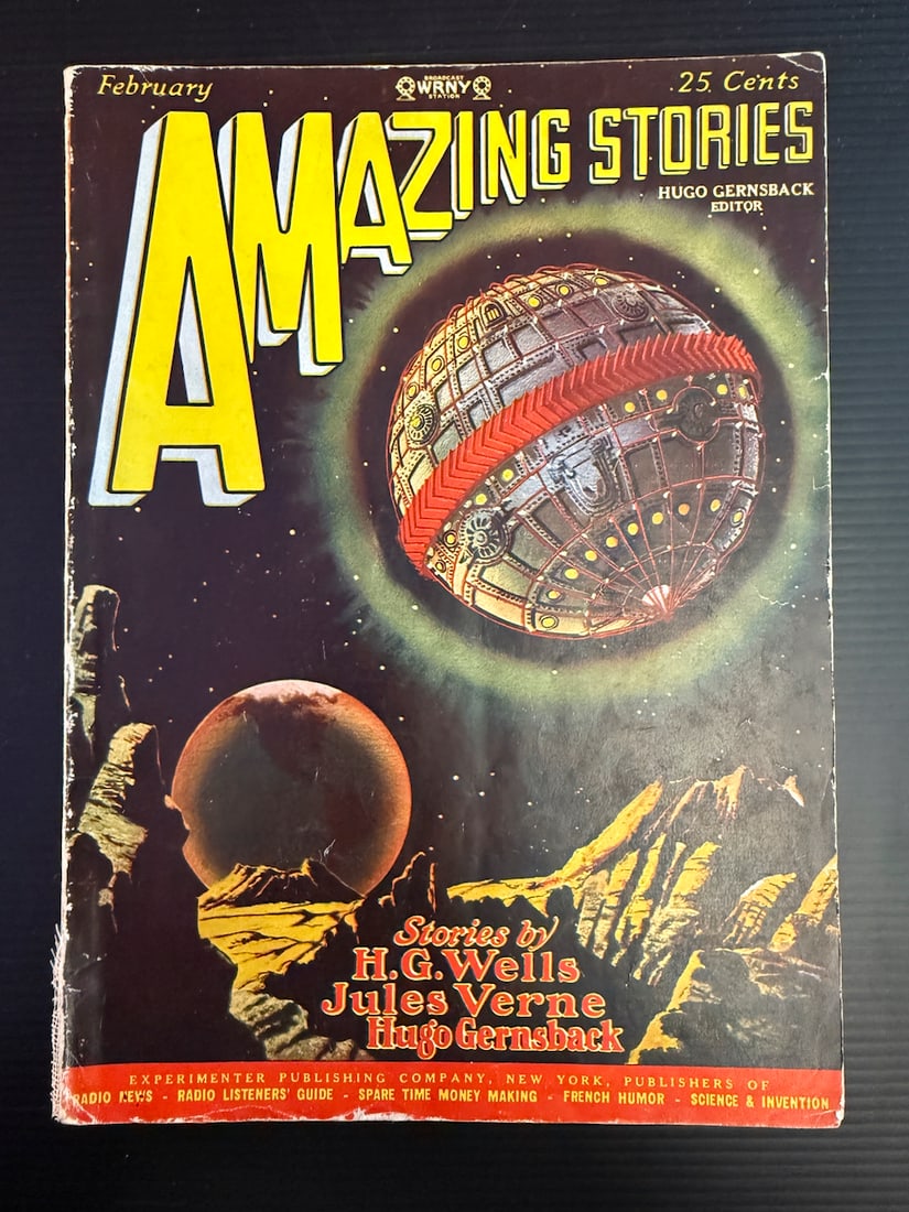 AMAZING STORIES SCI-FI MAGAZINE 1928 - JULES VERNE !: AMAZING STORIES SCI-FI MAGAZINE 1928 - JULES VERNE !. HUGO GERNSBACK - H.G. WELLS. COVER ART BARON MUNCHHAUSEN'S SCIENTIFIC ADVENTURES. AMAZING AND FRAMABLE SCI-FI ART ENCLOSED.