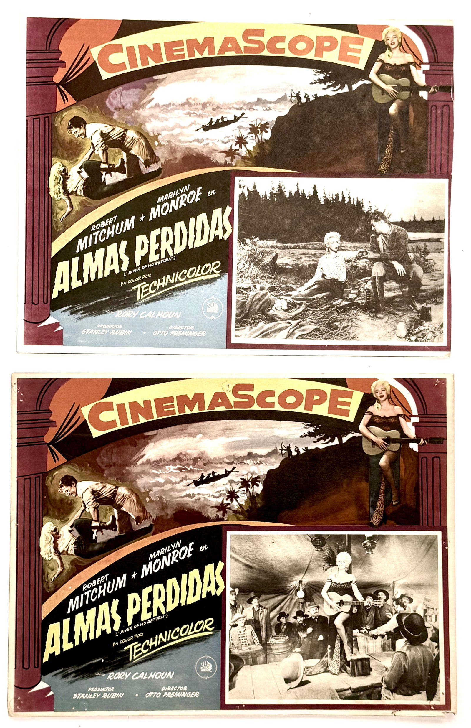 MARILYN MONROE - ALMAS PERDIDAS - THE RIVER OF NO RETURN: ALMAS PERDIDAS - THE RIVER OF NO RETURN. TWO OVERSIZED LOBBY CARD POSTERS - MARILYN MONROE -