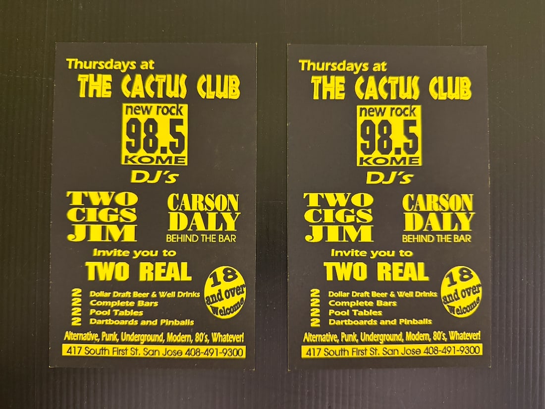 TWO CIGS JIM & CARSON DALY Cactus Club Postcards: TWO CIGS JIM & CARSON DALY Cactus Club Postcards