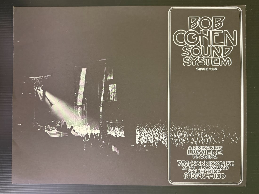 BOB COHEN SOUND SYSTEM RARE FLYER: BOB COHEN SOUND SYSTEM RARE FLYER - BOB WORKED WITH CHET HELMS TO OPEN THE AVALON AFTER THEY LEFT BILL GRAHAM.