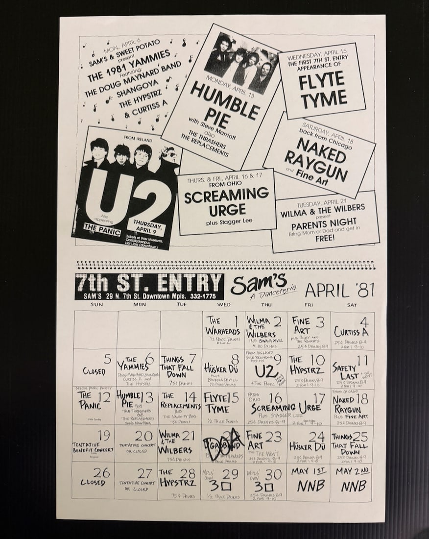 U2 - FIRST AMERICAN TOUR HANDBILL FROM 1ST AVE: U2 - FIRST AMERICAN TOUR HANDBILL FROM 1ST AVE. THIS IS ORIGINAL. THE AUCTIONEER HAND PICKED THESE UP FROM AN EMPLOYEE AT FIRST AVE. THAT PASSED AWAY.