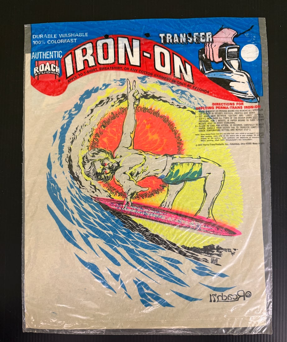 ROACH 1971 IRON ON TRANSFER SURFER: ROACH 1971 IRON ON TRANSFER SURFER IN ORIGINAL SEALED PACKAGING