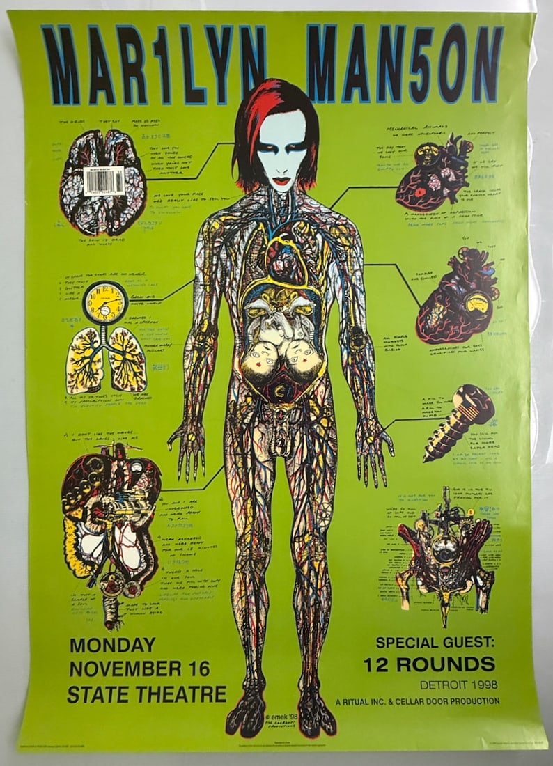 MARYLIN MANSON 1998 POSTER - ART BY EMEK: MARYLIN MANSON 1998 LITHO POSTER - ART BY EMEK