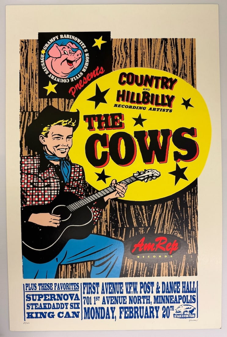 Cows Minneapolis 95 Kozik - 1st: 1995 COWS AND SUPERNOVA AT FIRST AVE. IN MPLS. PRINTED ON VERY HEAVY STOCK. #119 OF 500. SIGNED 1995.