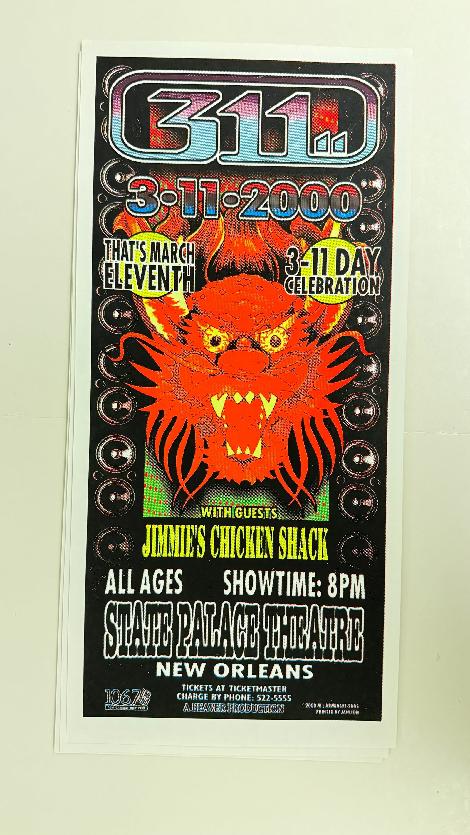 311 SILKSCREEN POSTER - MARK ARMINSKI SCREEN PRINT: 311 SILKSCREEN POSTER - MARK ARMINSKI SCREEN PRINT. 22 X 10