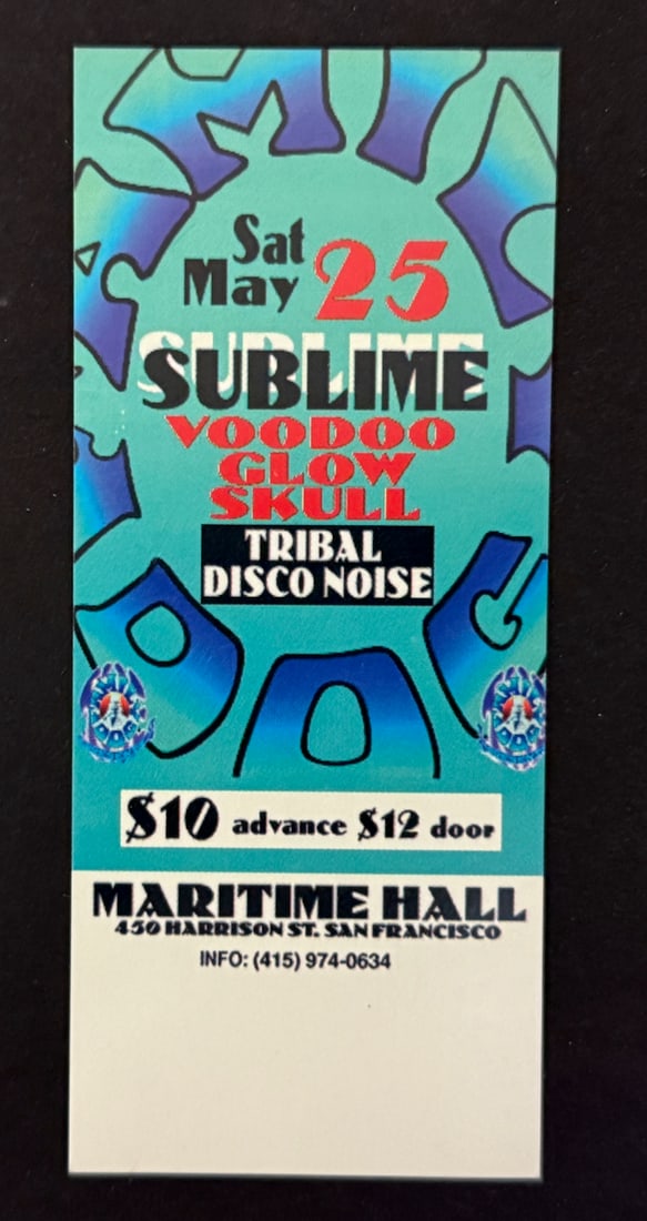 SUBLIME - VOODOO GLOW SKULL TICKET STUB - MARITIME HALL: SUBLIME - VOODOO GLOW SKULL TICKET STUB - MARITIME HALL