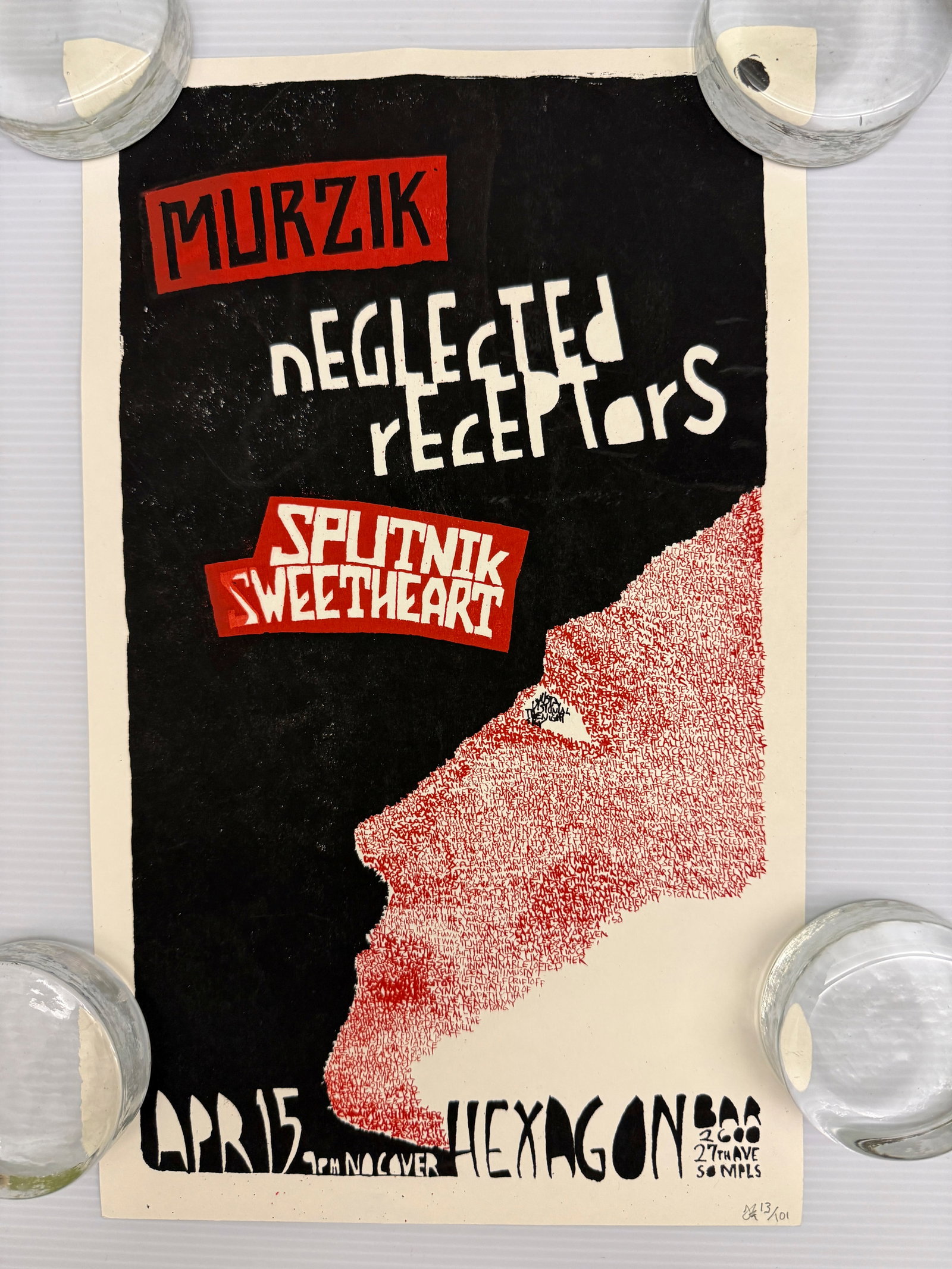 MURZIK - NEGLECTED RECEPTORS - SPLITNIK SWEETHEART: MURZIK - NEGLECTED RECEPTORS - SPLITNIK SWEETHEART. SIGNED AND NUMBERED SCREENPRINT FROM HEXAGON BAR IN MINNEAPOLIS. RARE #13 OF 101.