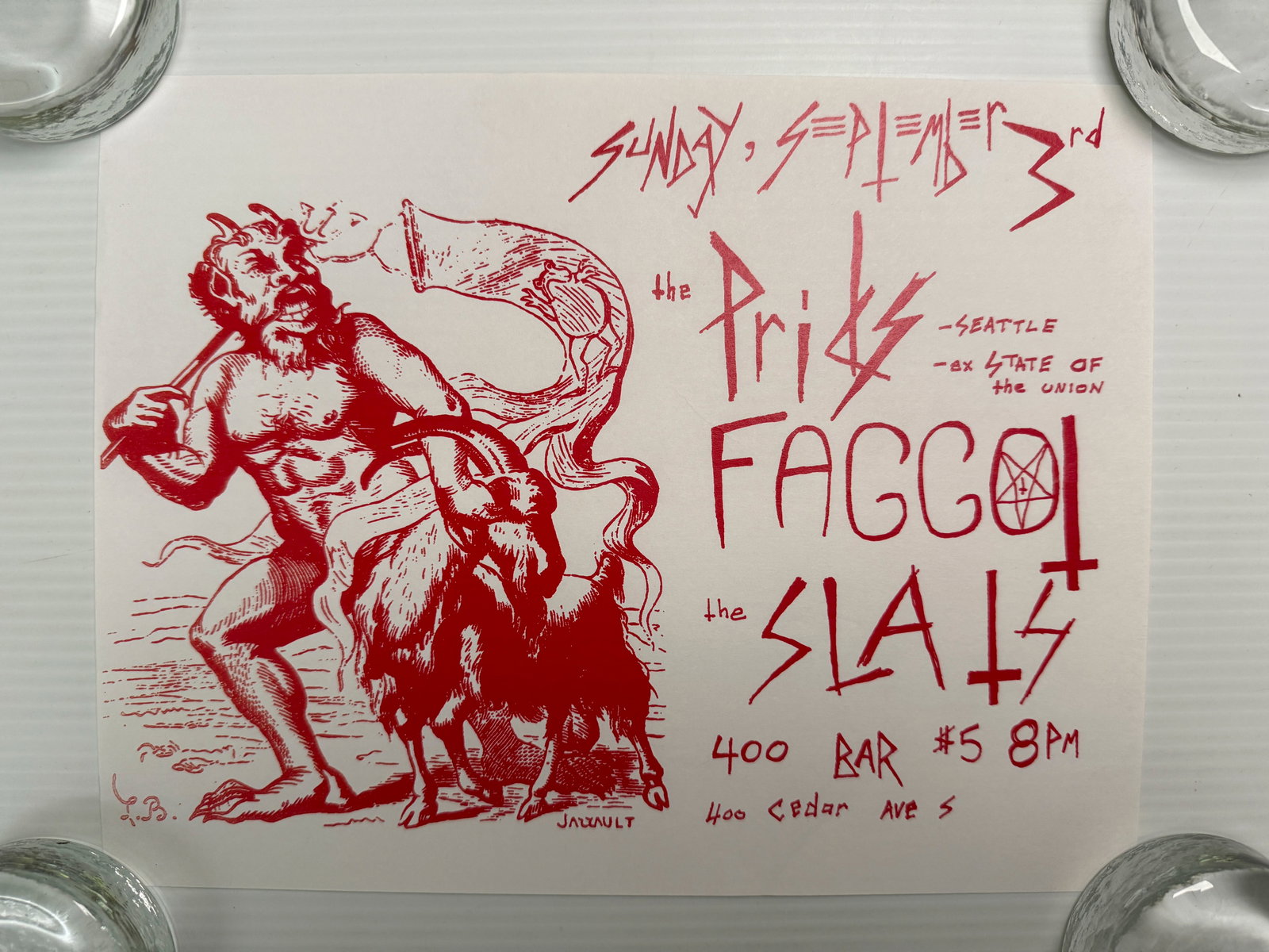 THE PRICKS - FAGGOT - SLATS - 400 BAR TOUR POSTER (1 of 1)