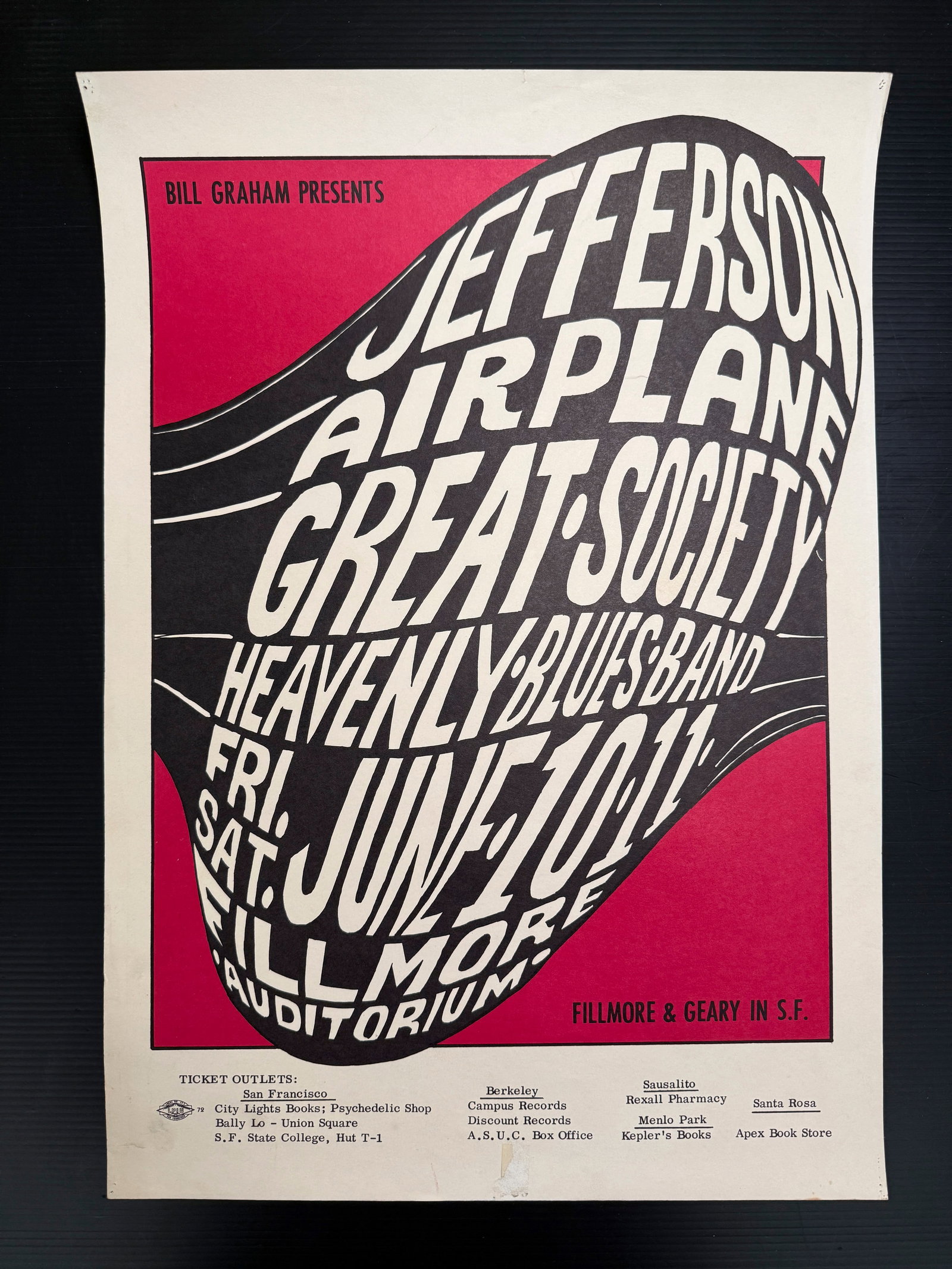 BG10 - JEFFERSON AIRPLANE / GREAT SOCIETY - 1ST: BG10 - JEFFERSON AIRPLANE / GREAT SOCIETY - 1ST. Grace Slick was still a member of The Great Society when they shared this billing with Jefferson Airplane and the Heavenly Blues Band