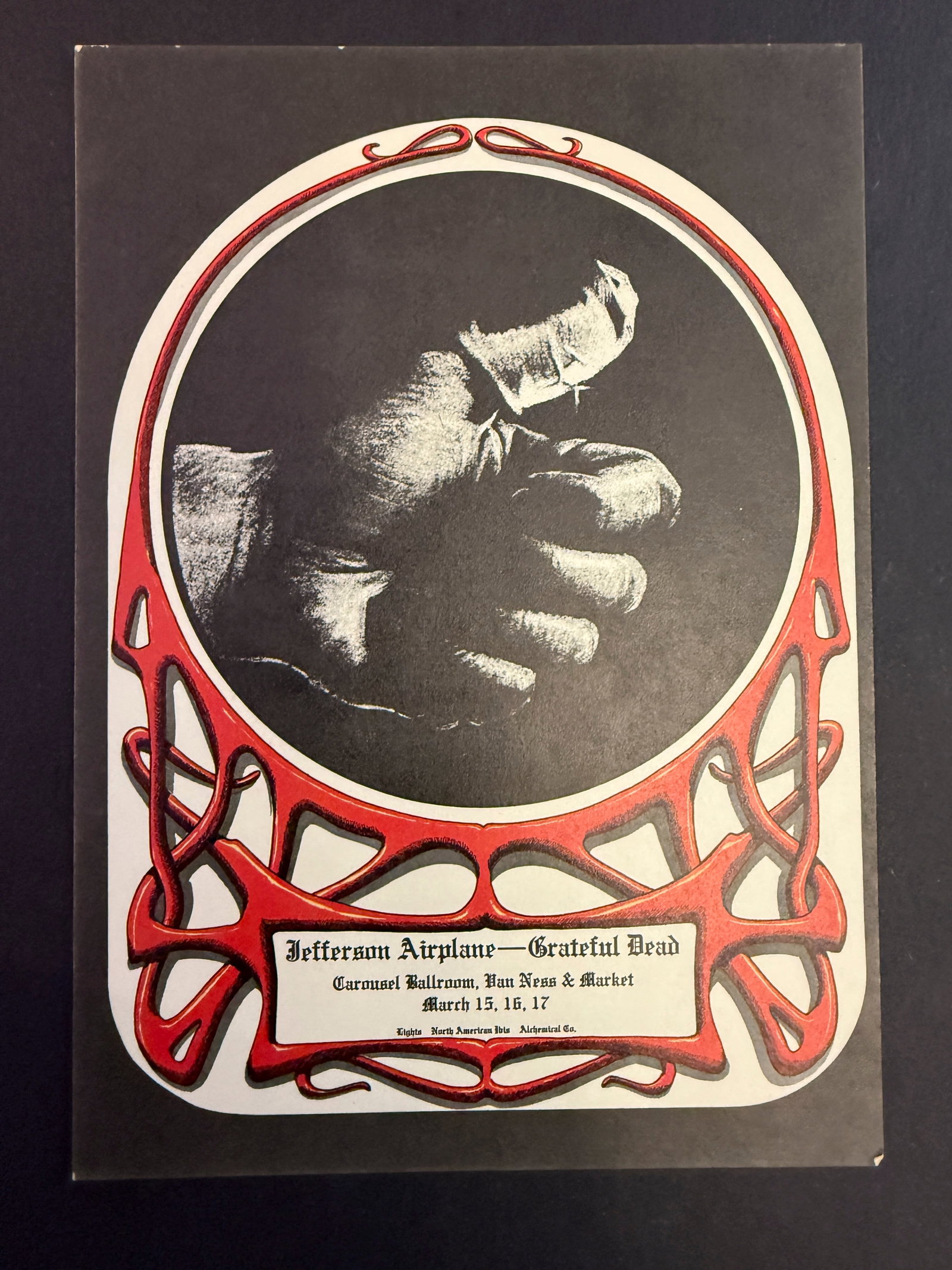 GRATEFUL DEAD SORE THUMB HANDBILL: GRATEFUL DEAD SORE THUMB HANDBILL. designed by Alton Kelley, promoted a March 17-19 series of shows featuring the Grateful Dead and Jefferson Airplane. The Carousel Ballroom was a short-lived venue an