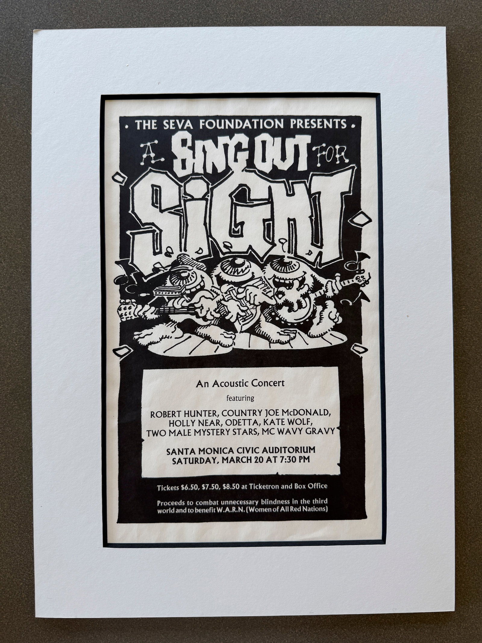 A SING OUT FOR SIGHT - RICK GRIFFIN ART HANDBILL: SING OUT SIGHT - RICK GRIFFIN ART HANDBILL. 8.5 X 14. COUNTRY JOE. ROB HUNTER. WAVY GRAVY. SEVA FOUNDATION. 1982.
