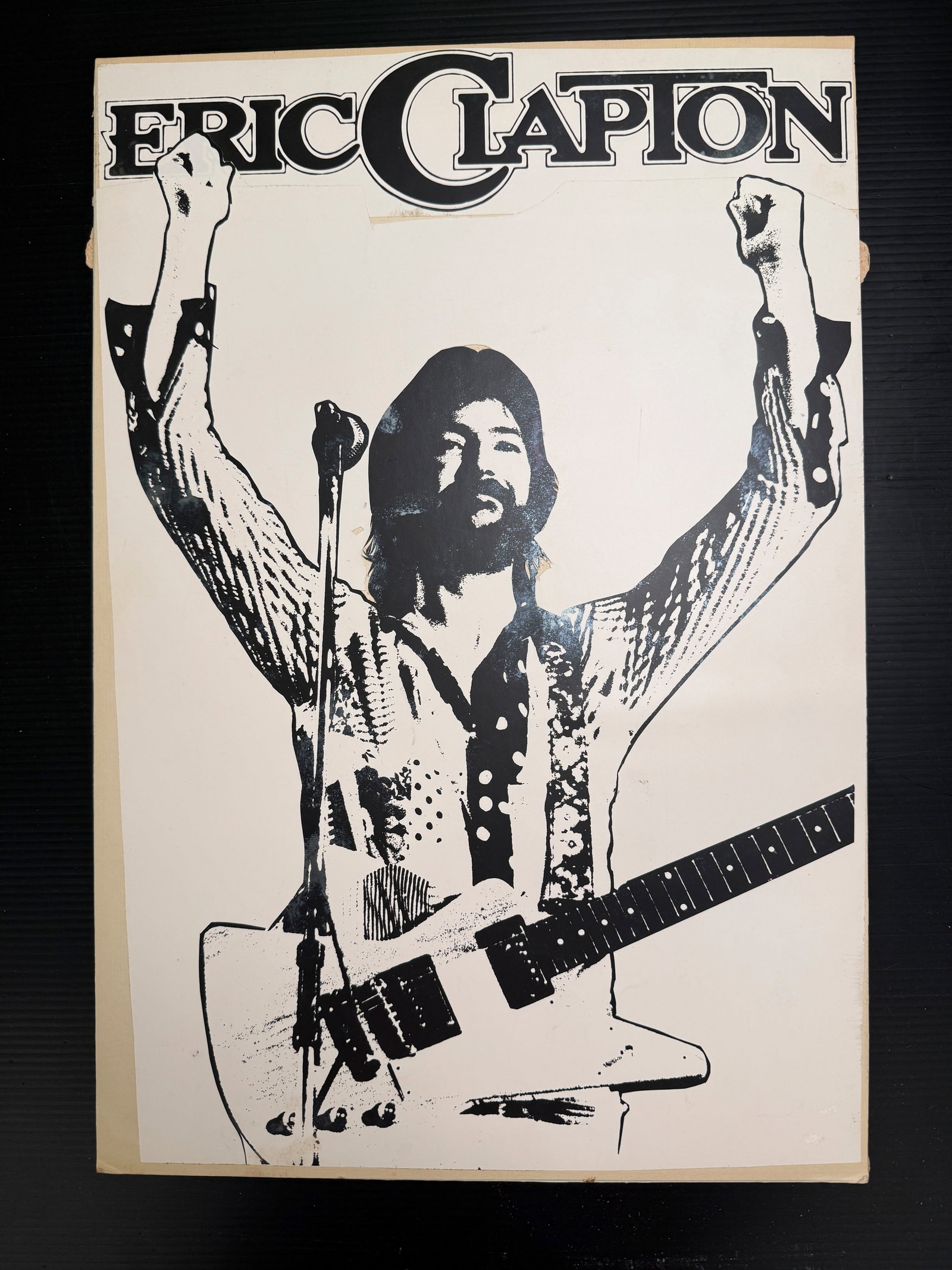 ERIC CLAPTON ORIGNAL ART FROM CHUCK STEWART: ERIC CLAPTON ORIGNAL ART FROM CHUCK STEWART ON ART BOARD. ORIGINAL PHOTO WAS TAKEN BY STEWART AND USED FOR MANY POSTERS AND ADVERTISING FOR CONCERTS. A CHANCE TO OWN CLAPTON HISTORY. 12 X18 ON ART