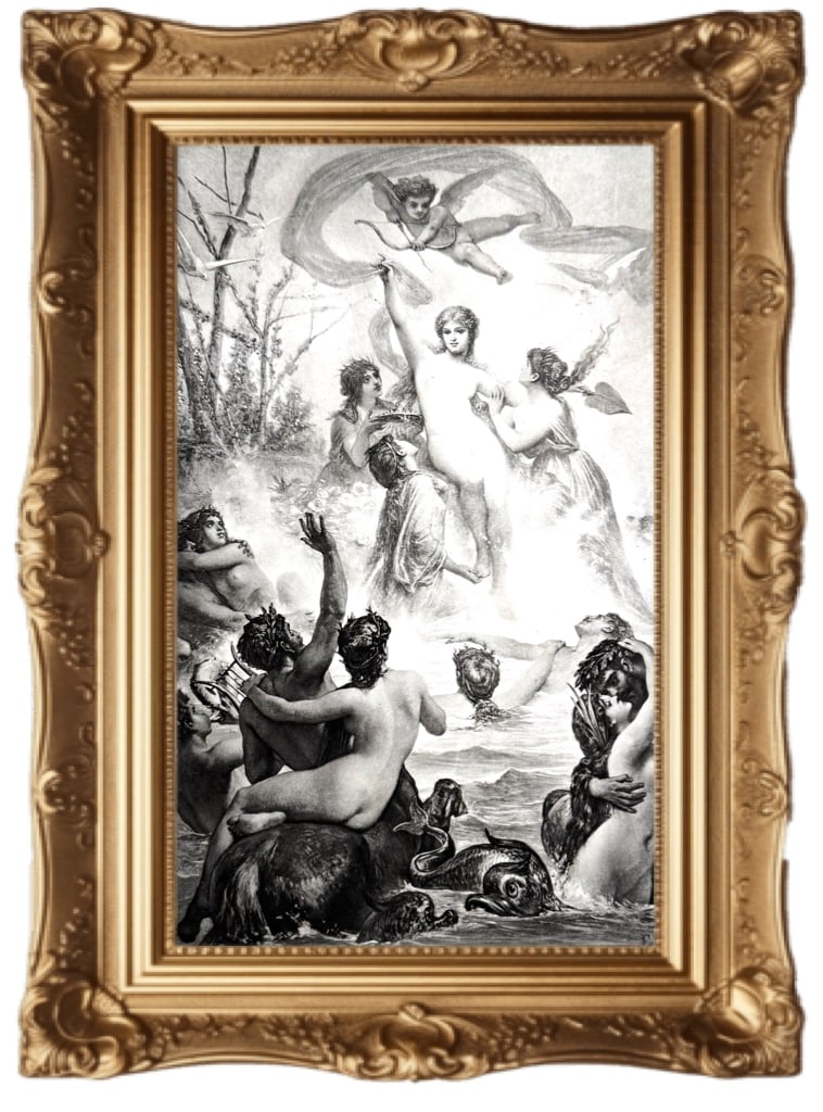 The Triumph of Venus - Félix-Joseph Barrias: The this print is an antique photogravure or engraving from the late 19th century, from the painting "The Triumph of Venus" by the French artist Félix-Joseph Barrias. We believe this came from a publ