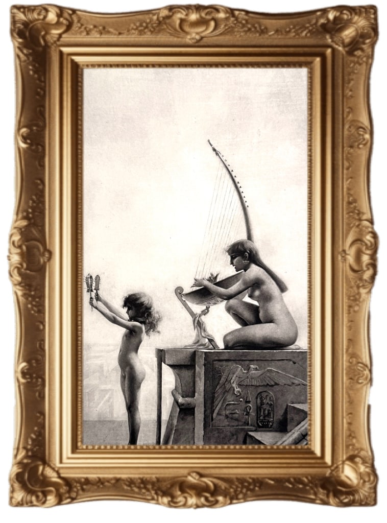 The Prayer to Isis - Luis Ricardo Falero: This item is an antique print titled "The Prayer to Isis" (or "Oración a Isis") by Spanish artist Luis Ricardo Falero. We believe this came from a publication titled Mythology and the Seige of Troy -