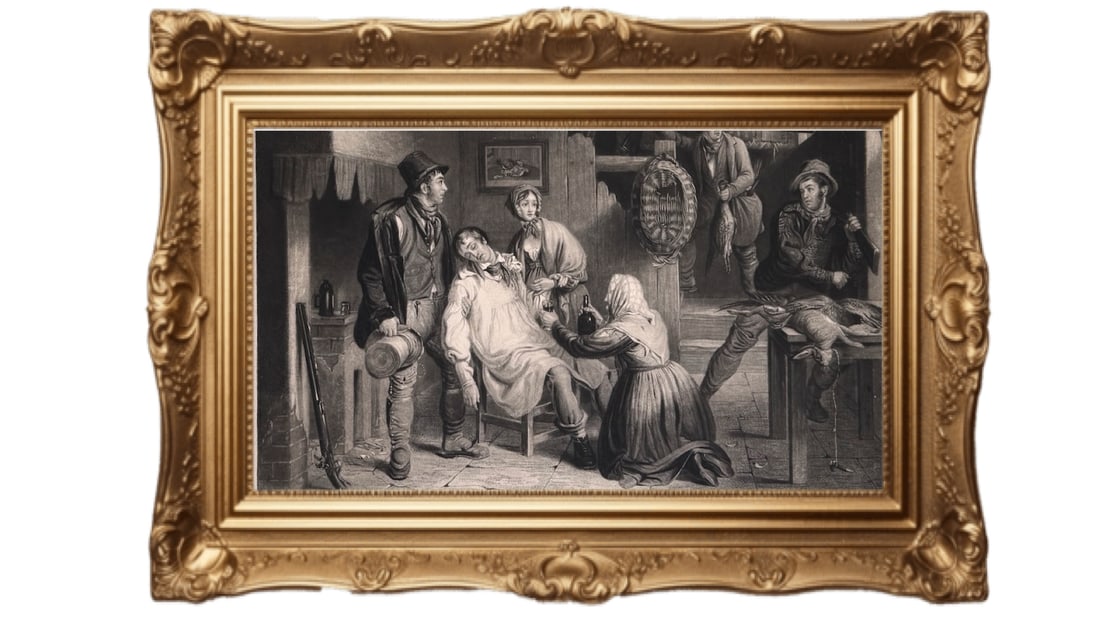 1835 STEEL ENGRAVING - Fruits of Idleness by W. Carles: This artwork is titled "Fruits of Idleness," an English steel engraving by W. Carles, based on an original painting by Edward Prentis (noted as C. Prentis in the inscription). Created around 1835, thi